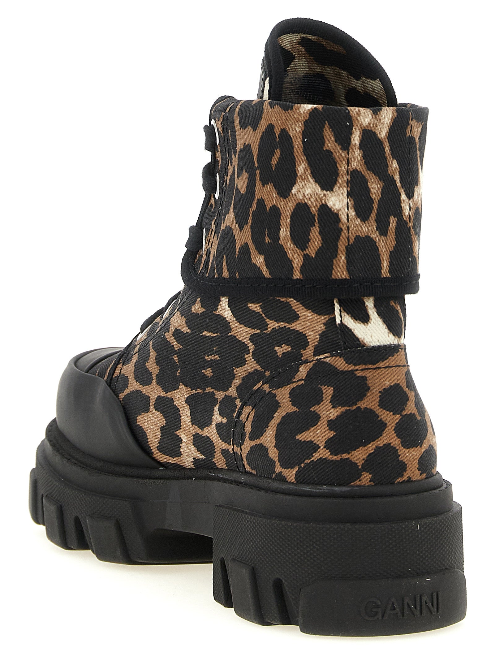 Ganni Multicolor Cotton Lace-Up Boots