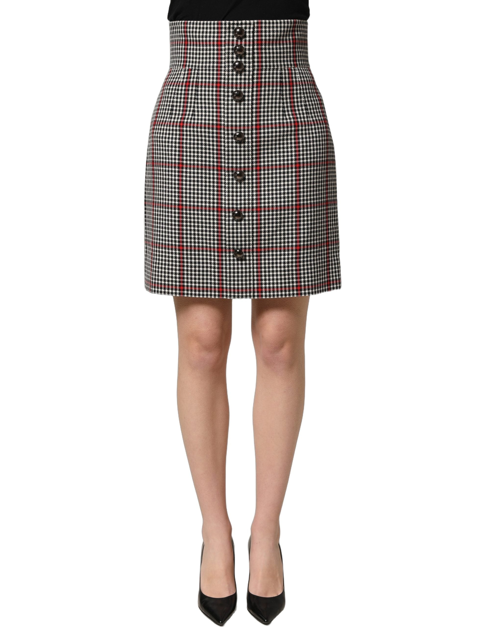 Dolce & Gabbana Gray Checkered High Waist A-line Mini Skirt