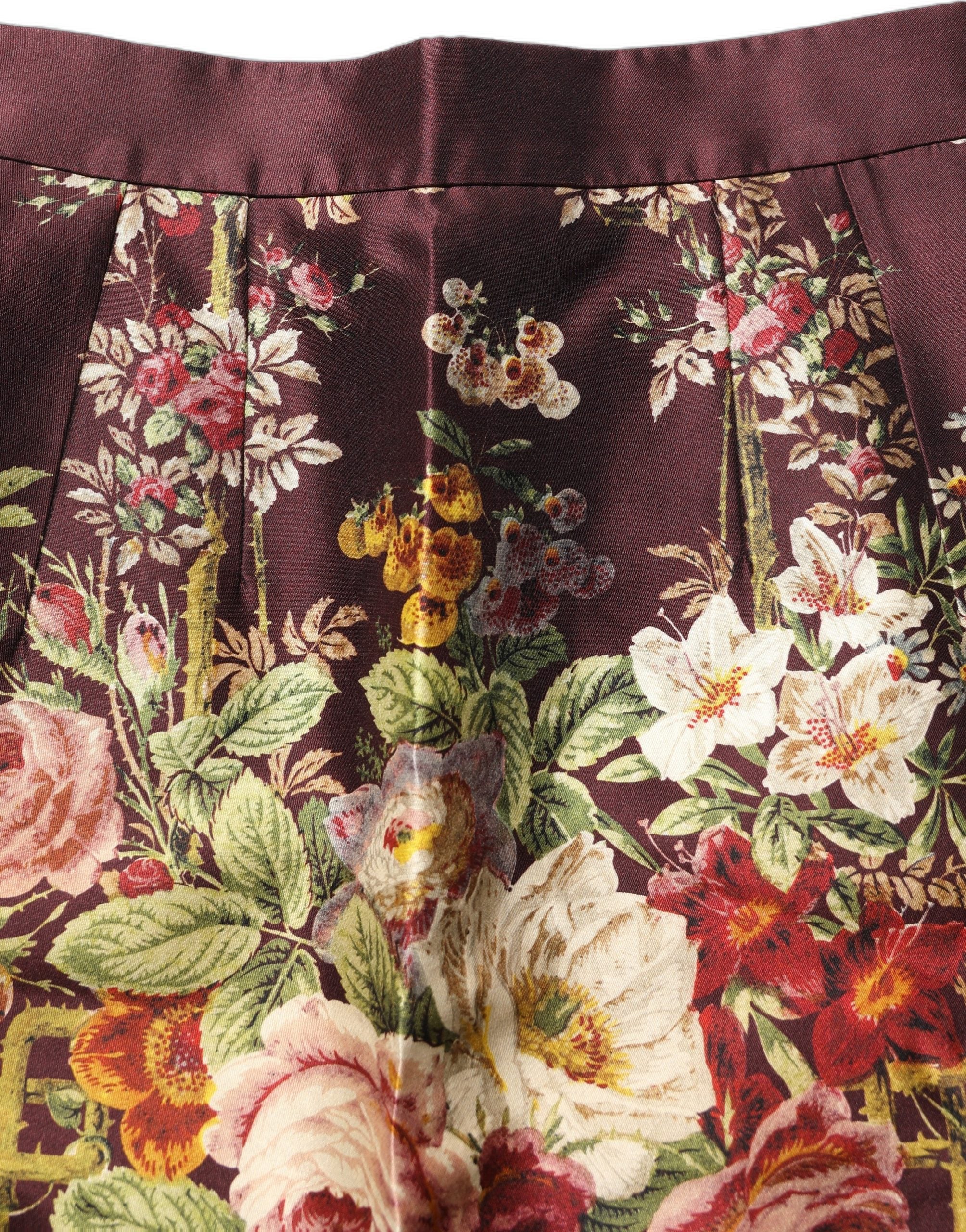 Dolce & Gabbana Burgundy Floral HighWaist A-line Mini Skirt