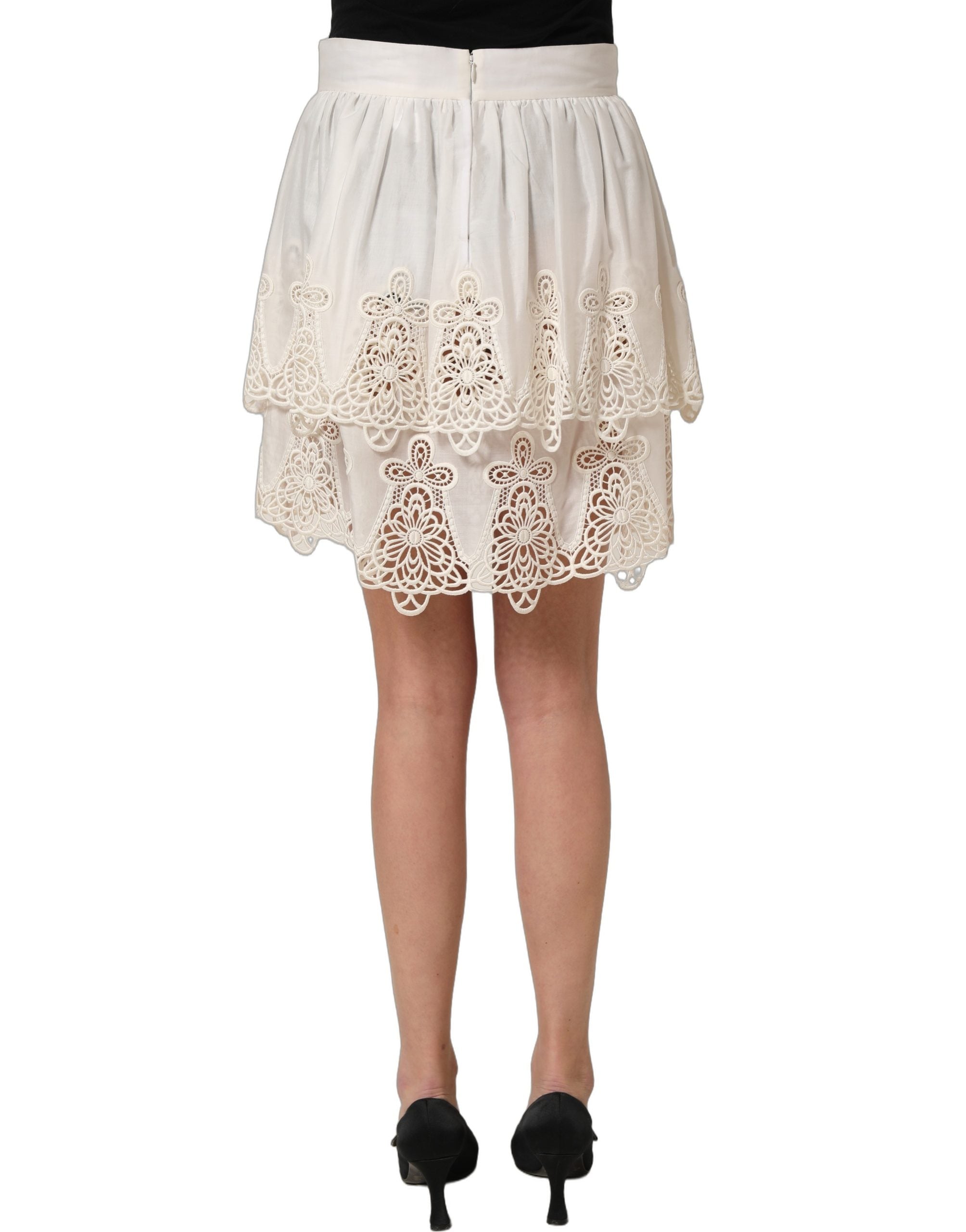 Dolce & Gabbana White Floral Embroidered A-line Mini Skirt