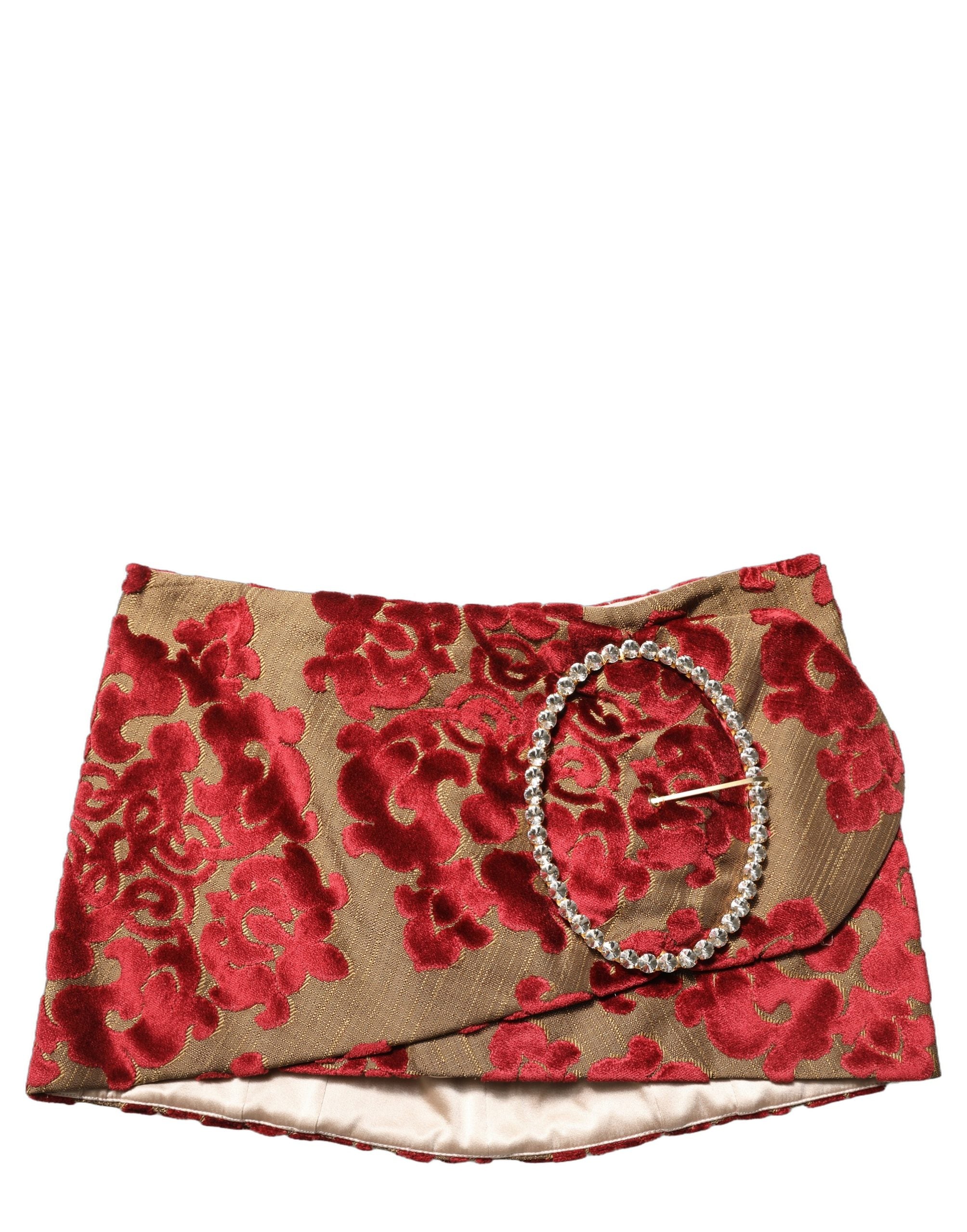 Dolce & Gabbana Maroon Floral Jacquard Rhinestone Mini Skirt