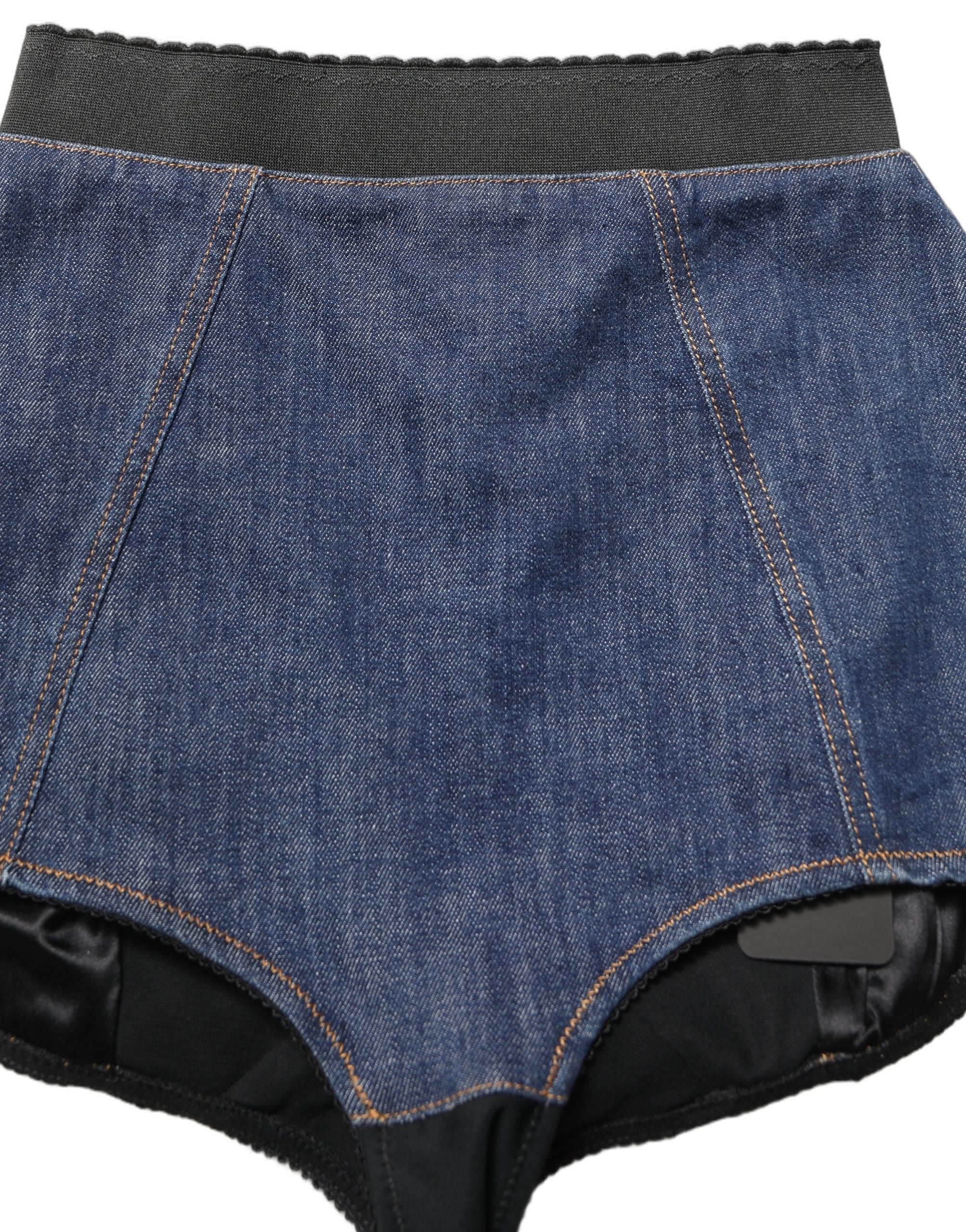 Dolce & Gabbana Blue Cotton High Waist Denim Hotpants Shorts