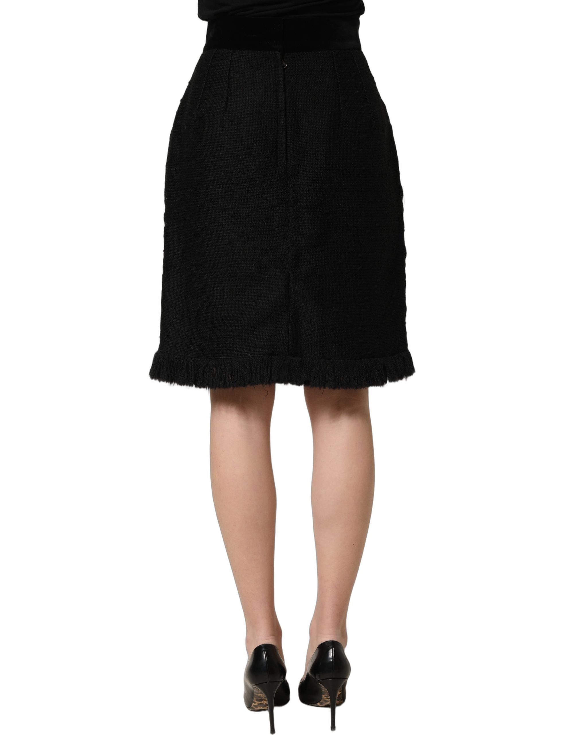 Dolce & Gabbana Black High Waist Pencil Cut Knee Length Skirt