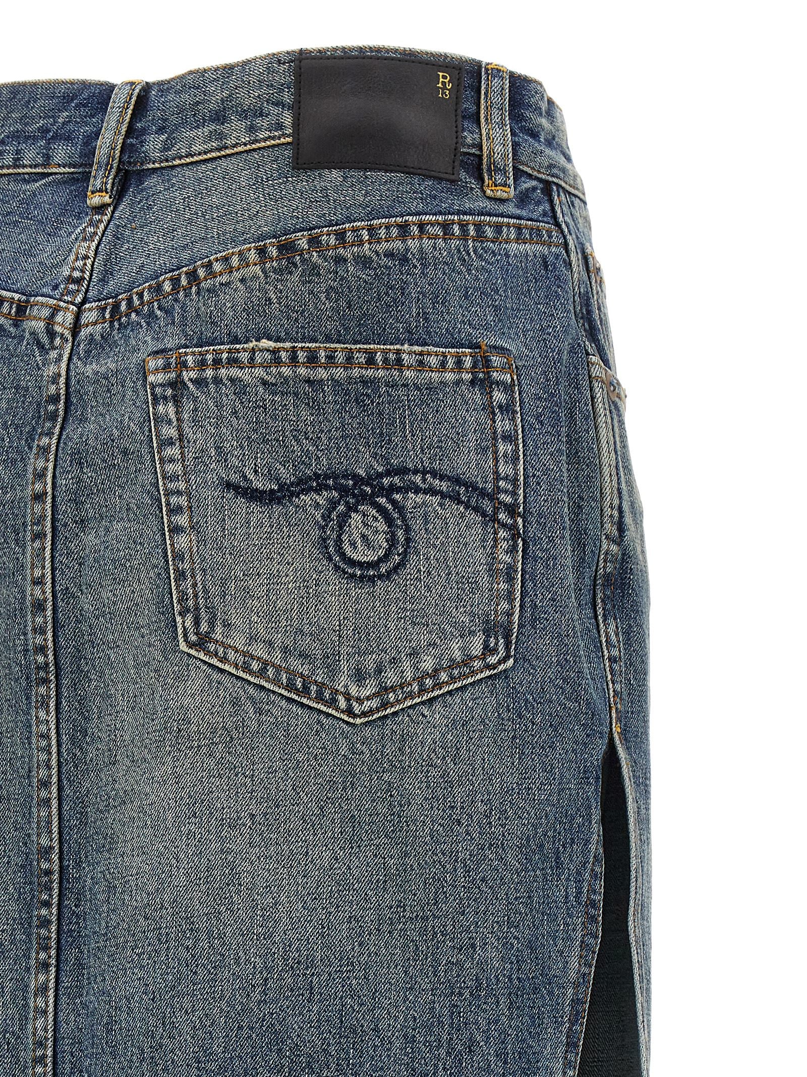 R13 Blue Cotton Mini Skirt