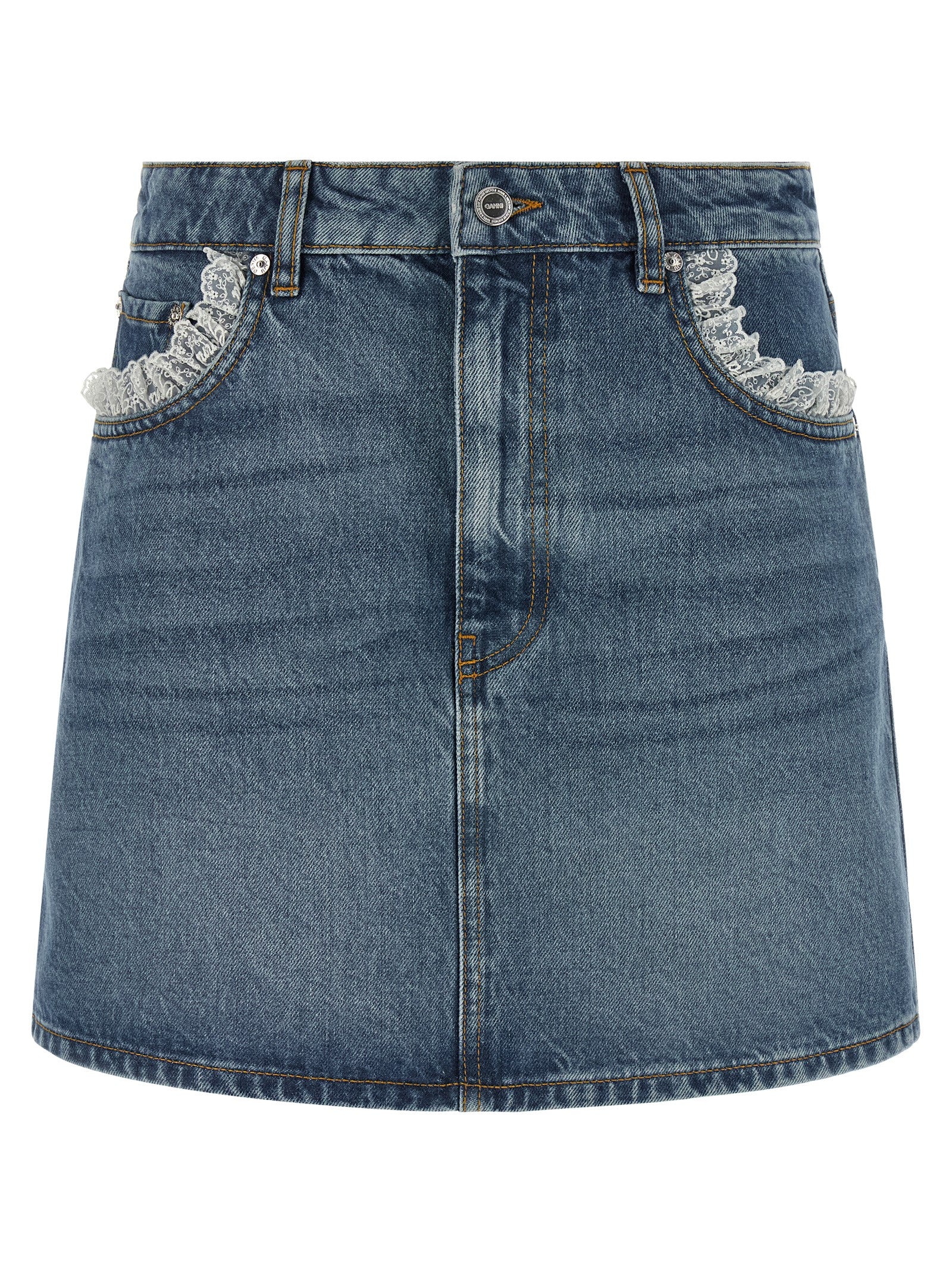 Ganni Blue Cotton Long Skirt