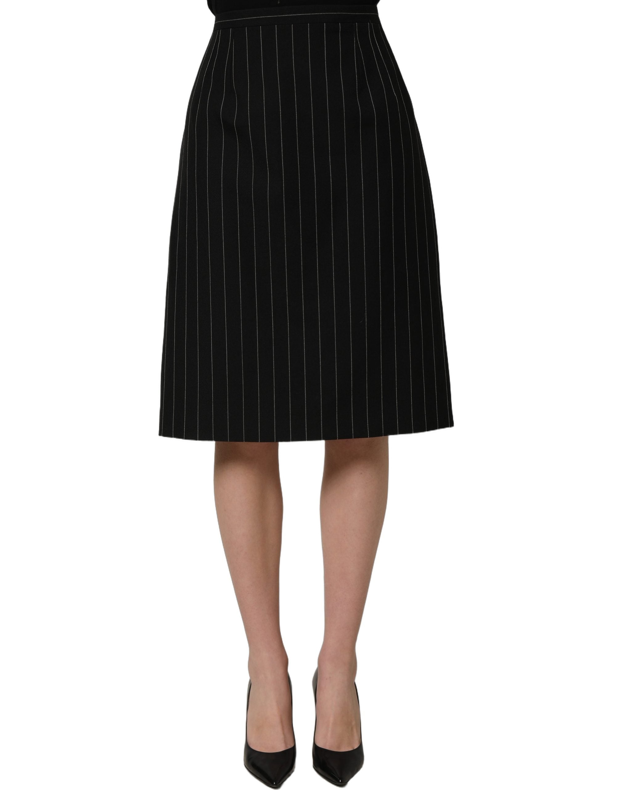 Dolce & Gabbana Black Pinstriped HighWaist Pencil Cut Skirt