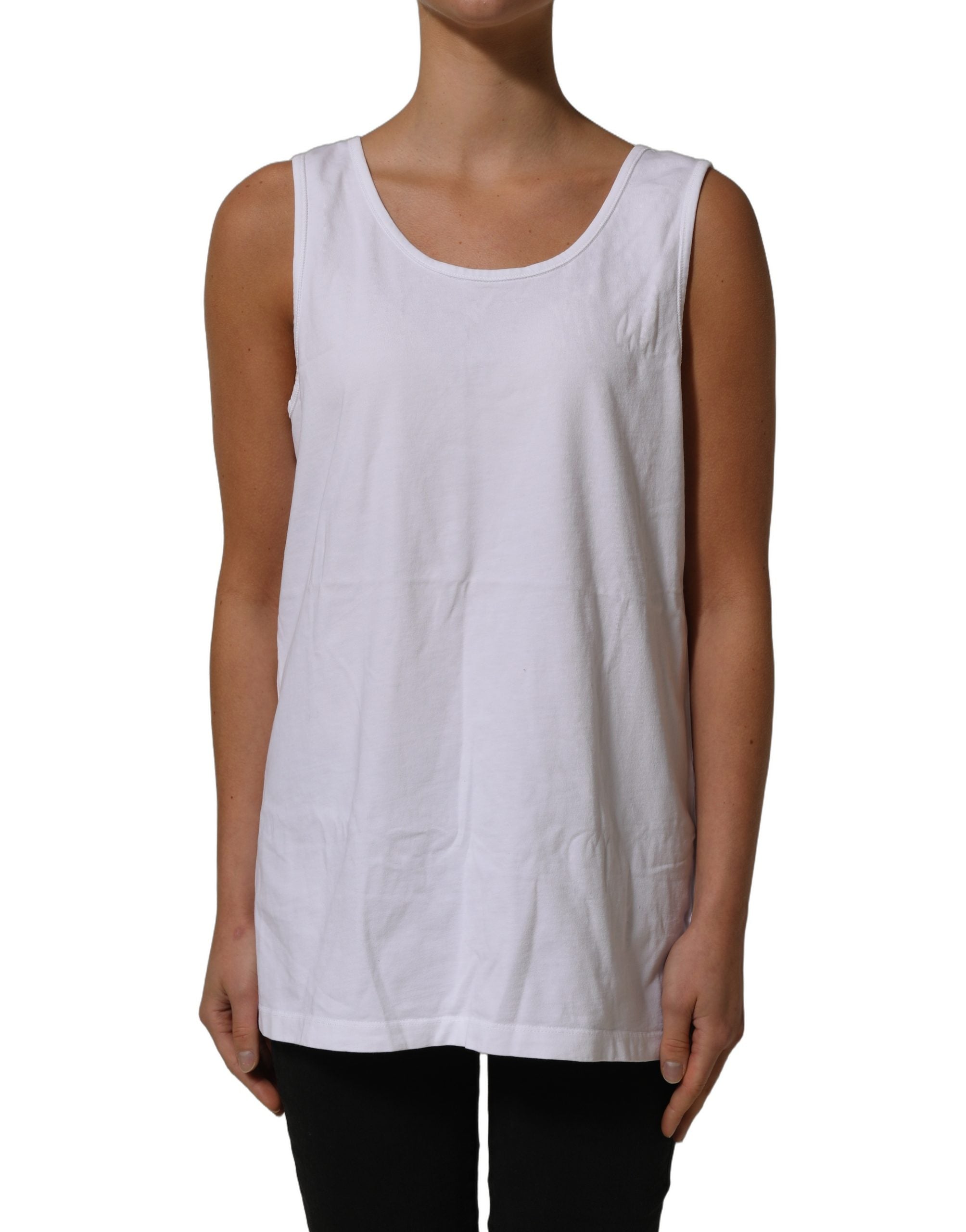 American Vintage White Cotton Round Neck Sleeveless Tank Top