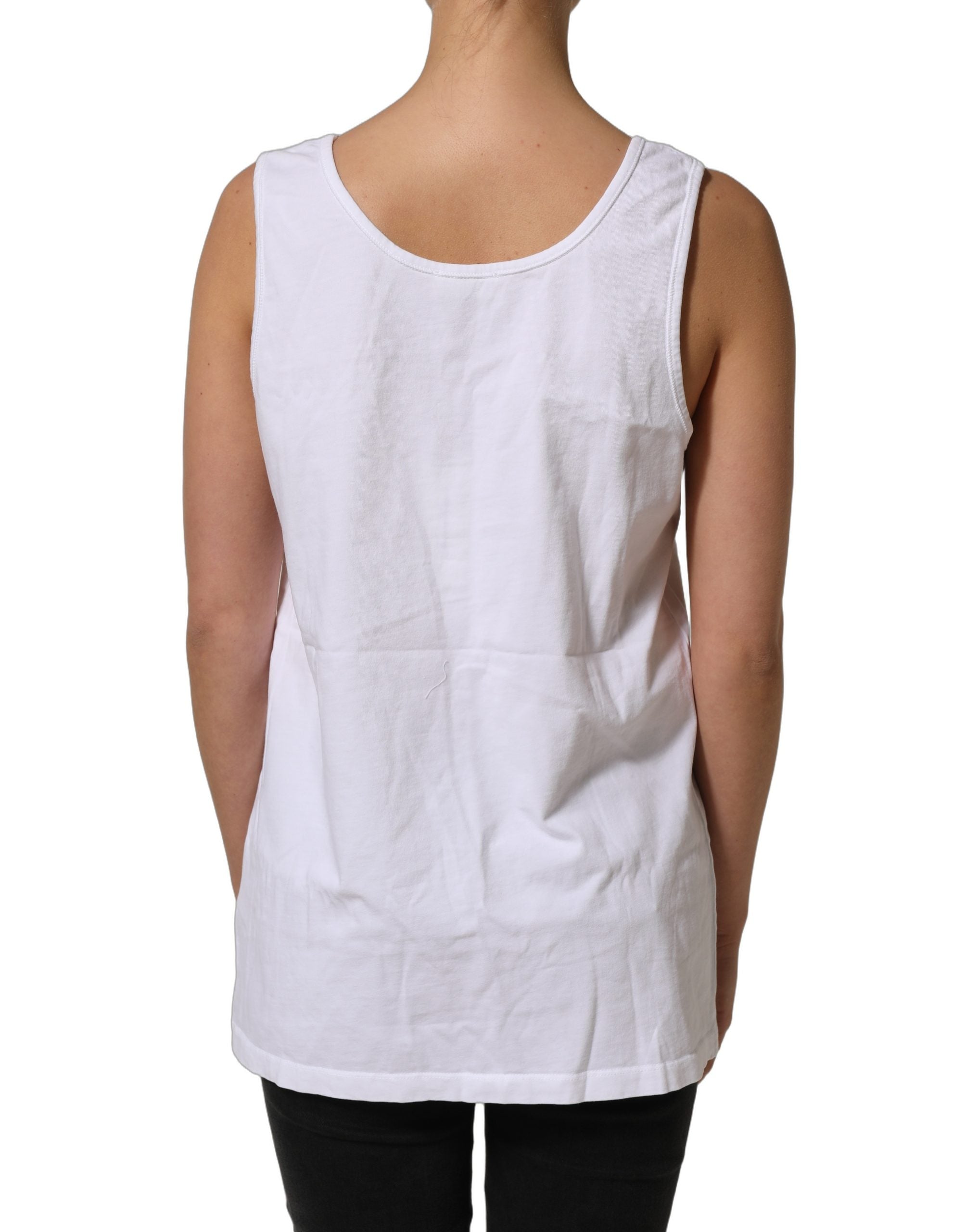 American Vintage White Cotton Round Neck Sleeveless Tank Top