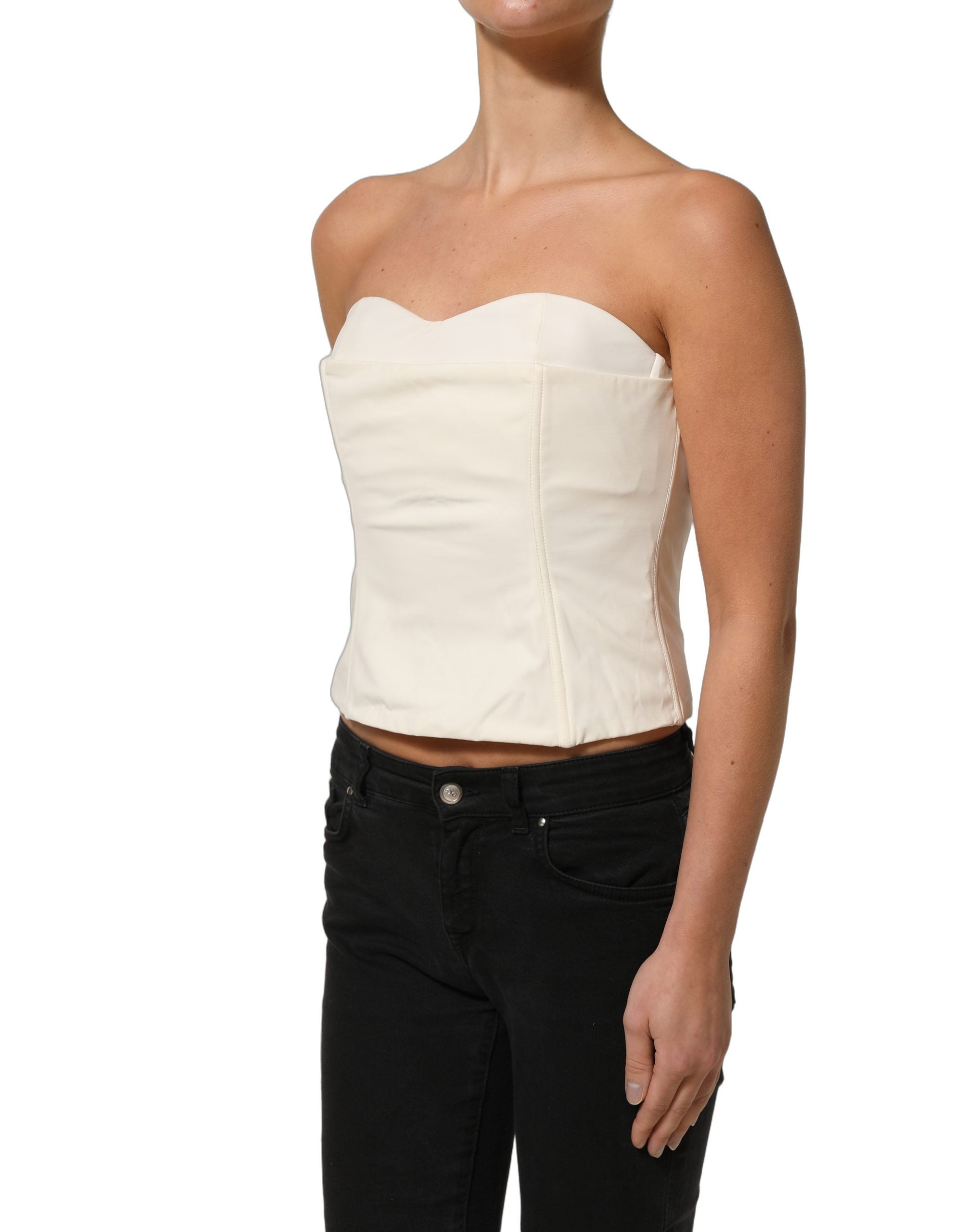 Elisabetta Franchi Off White Strapless Sweetheart Neck Top