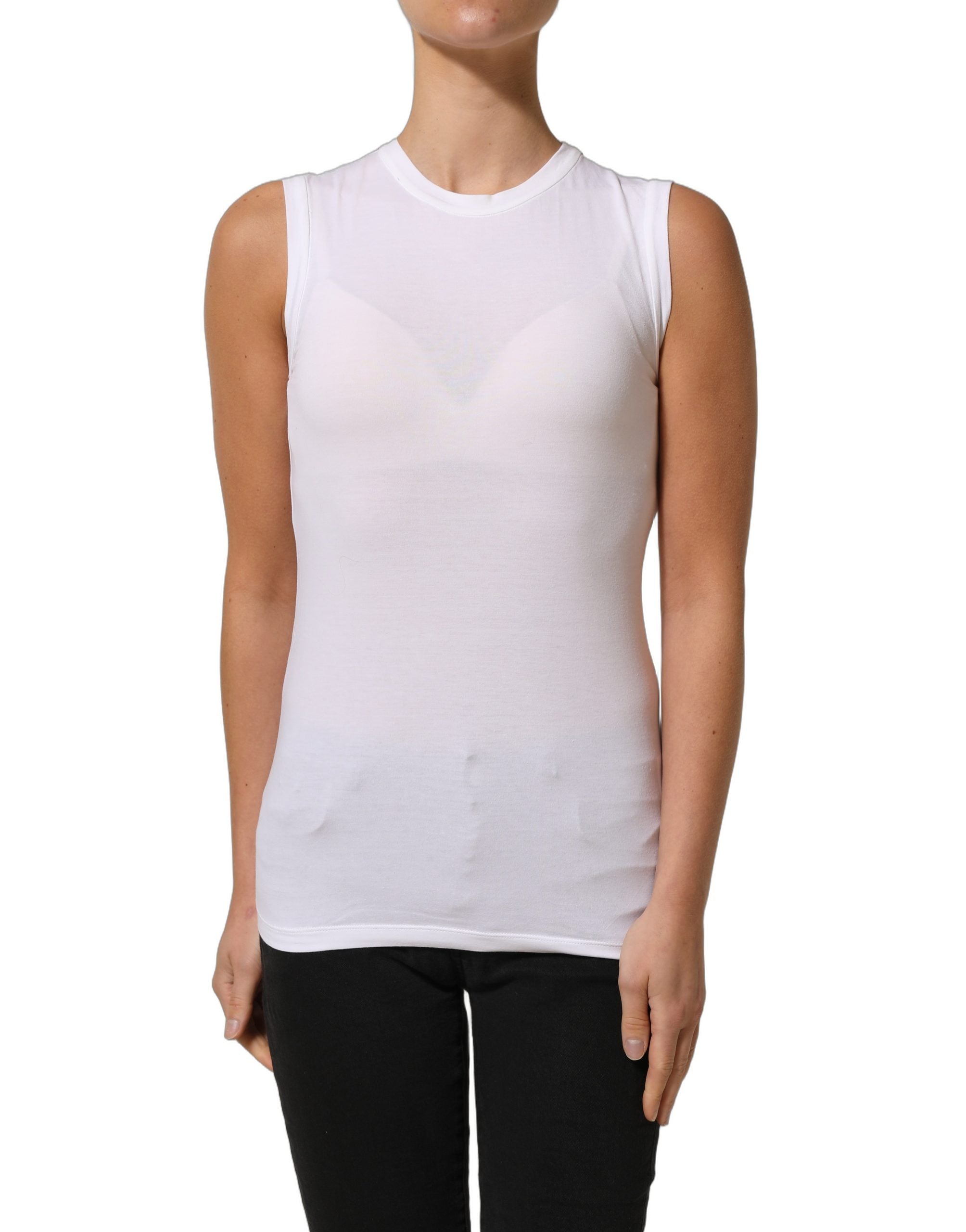 Brunello Cucinelli White SleeveLess Crew Neck Tank Blouse Top