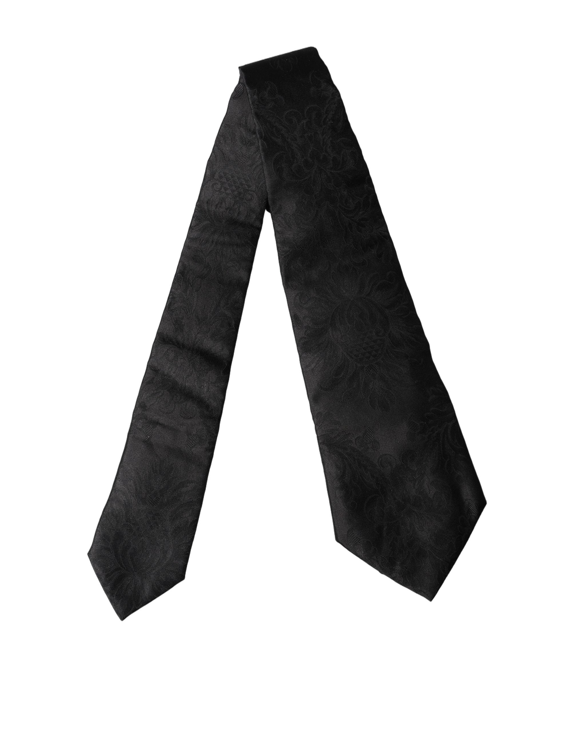 Dolce & Gabbana Black Paisley Woven Silk Adjustable Women Necktie Tie