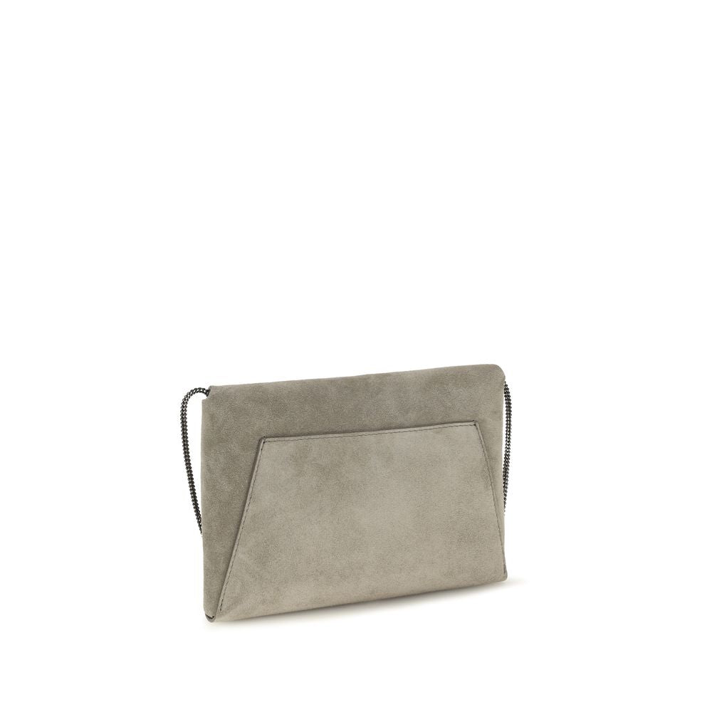 Brunello Cucinelli Gray Calf Leather Bos Taurus Clutch Bag