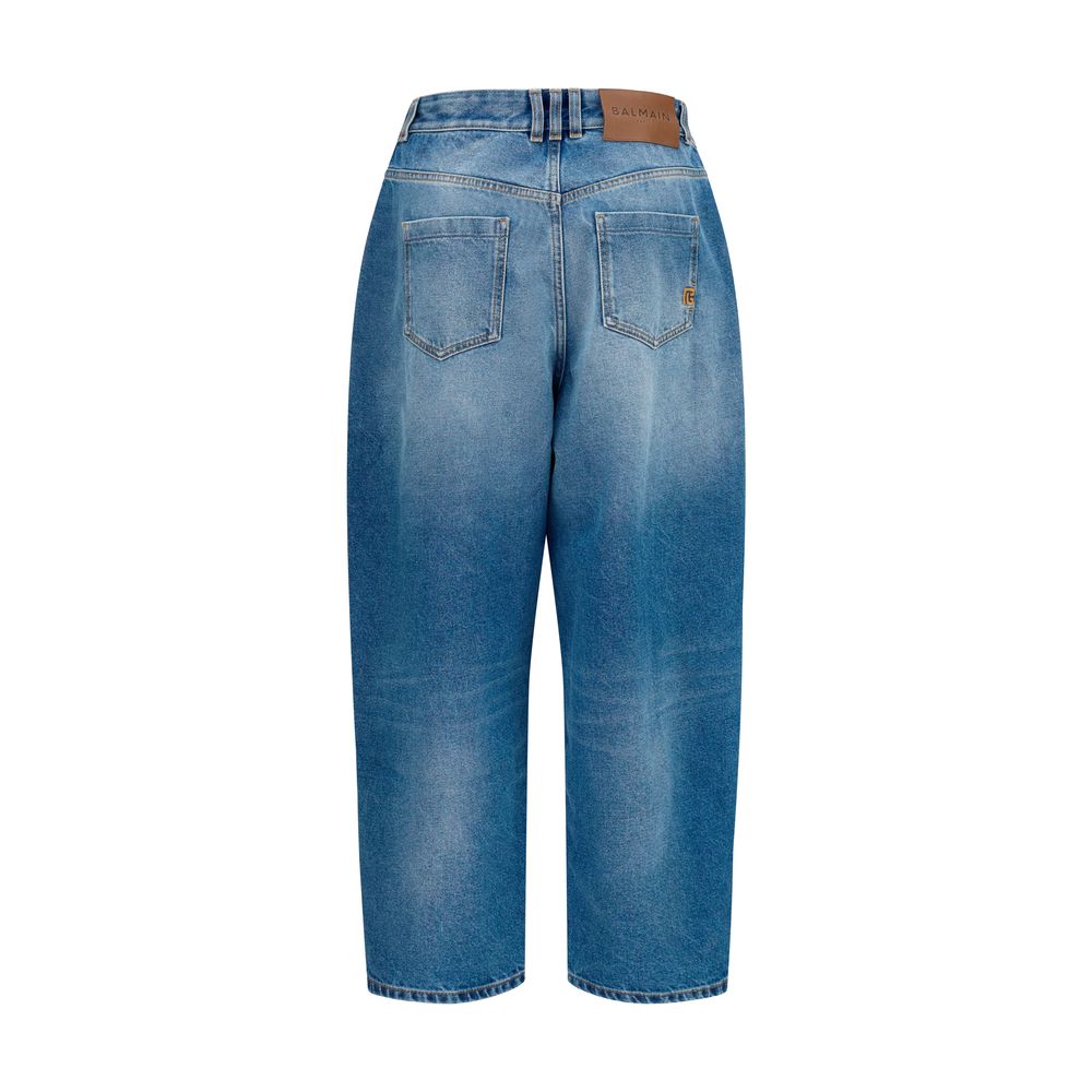 Balmain Blue Cotton Relaxed Fit Jeans