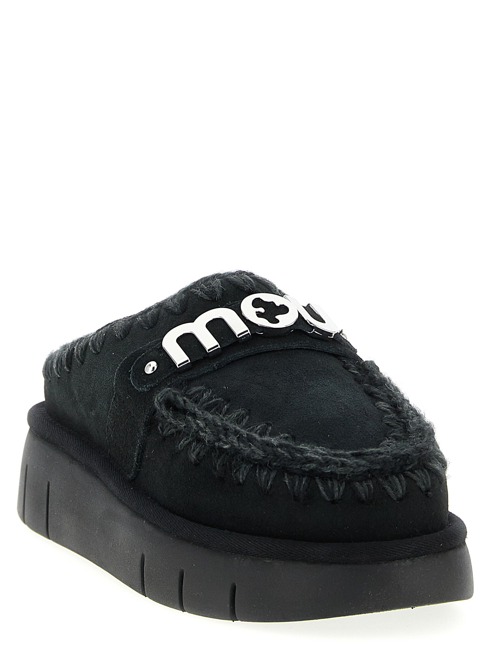 Mou Black Lamb Leather Clogs