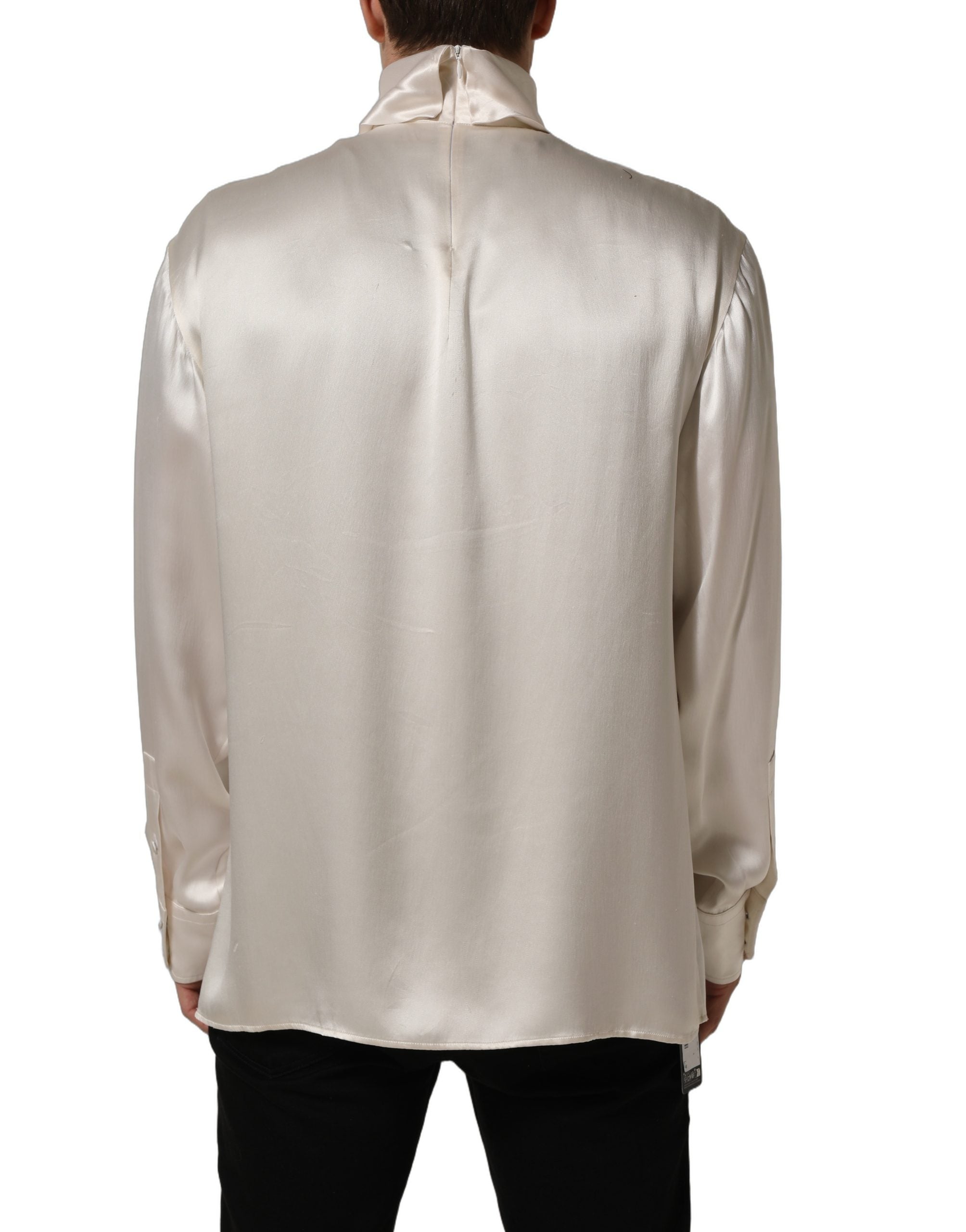 Dolce & Gabbana White Silk Long Sleeves Turtleneck Sweater