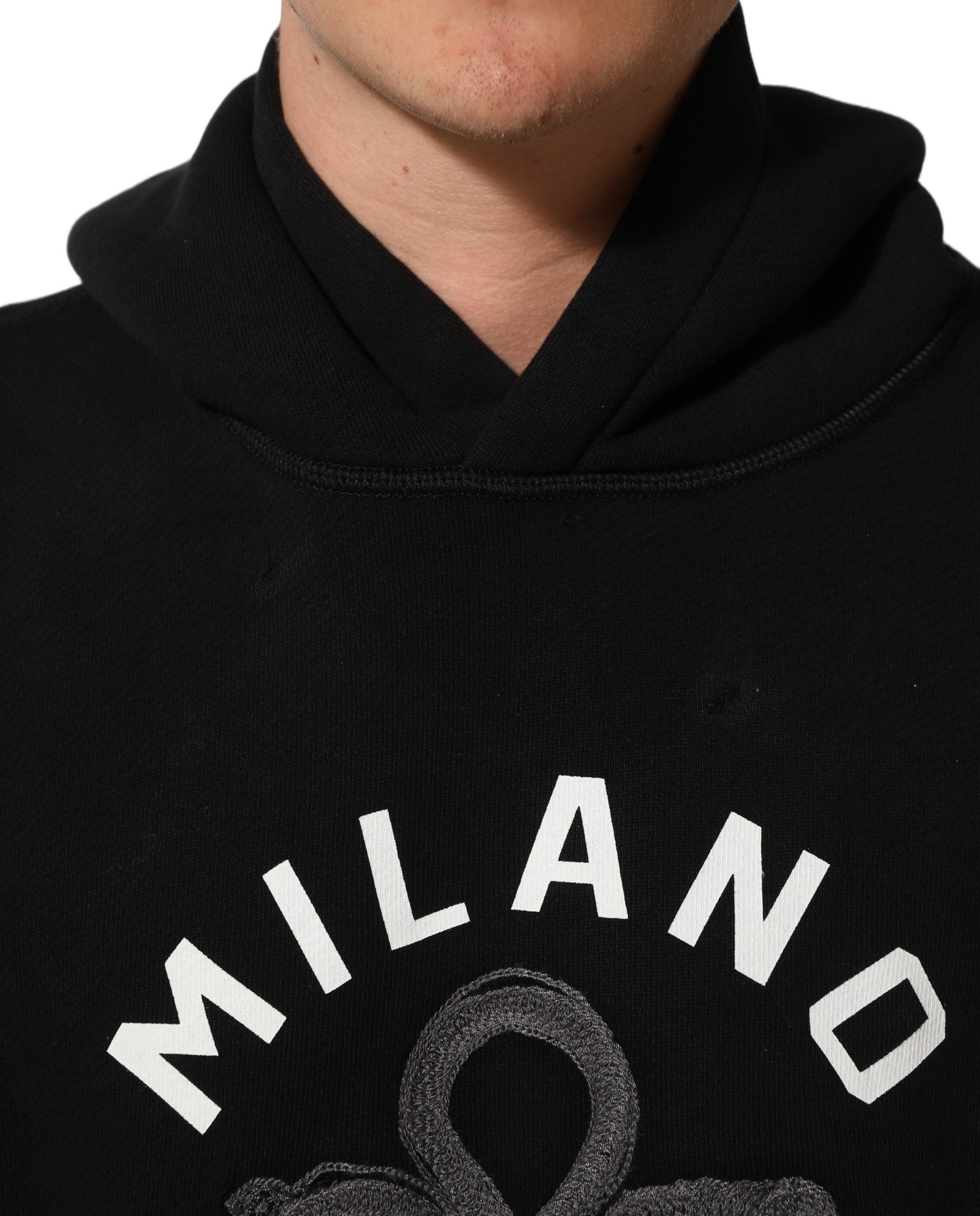 Dolce & Gabbana Black Cotton Milano1984 Print Hoodie Sweater