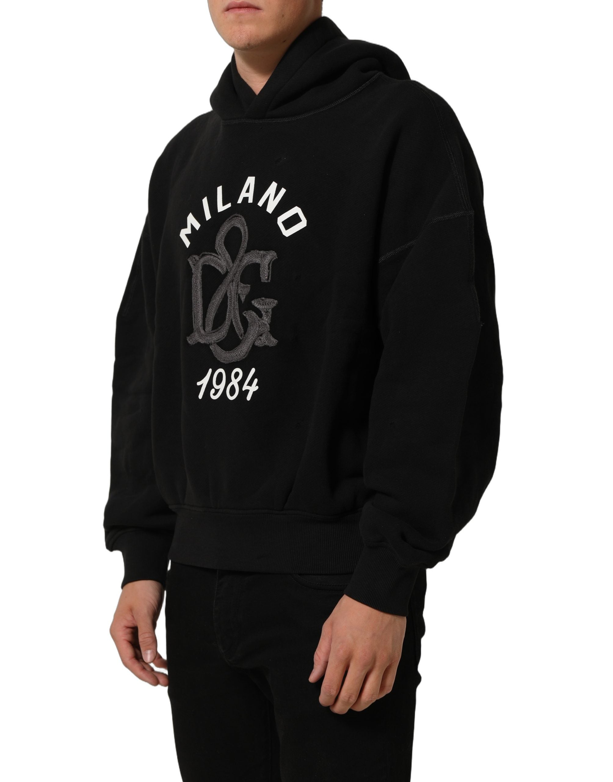 Dolce & Gabbana Black Cotton Milano1984 Print Hoodie Sweater