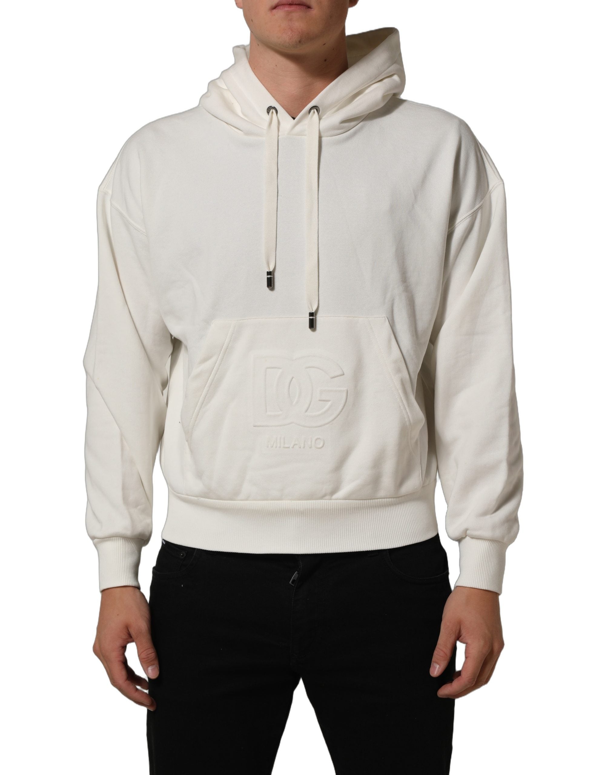Dolce & Gabbana White Logo Hooded PulloverSweatshirt Sweater