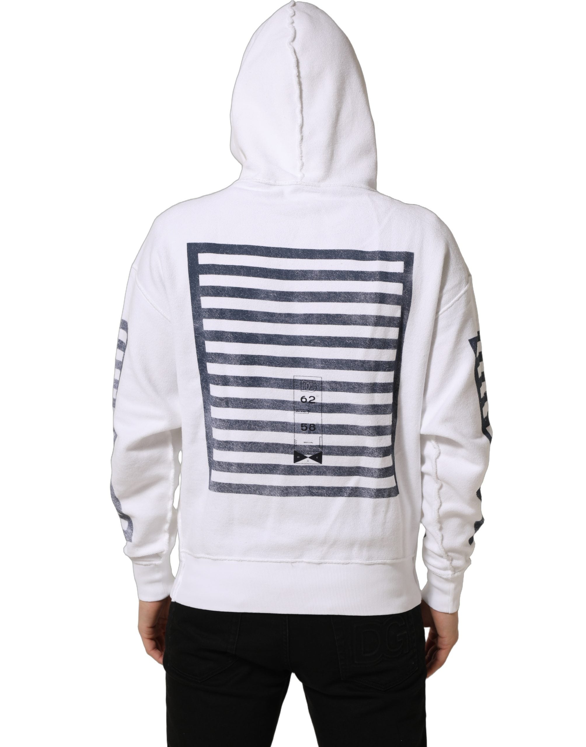 Dolce & Gabbana White Blue Stripe Hooded Sweatshirt Sweater