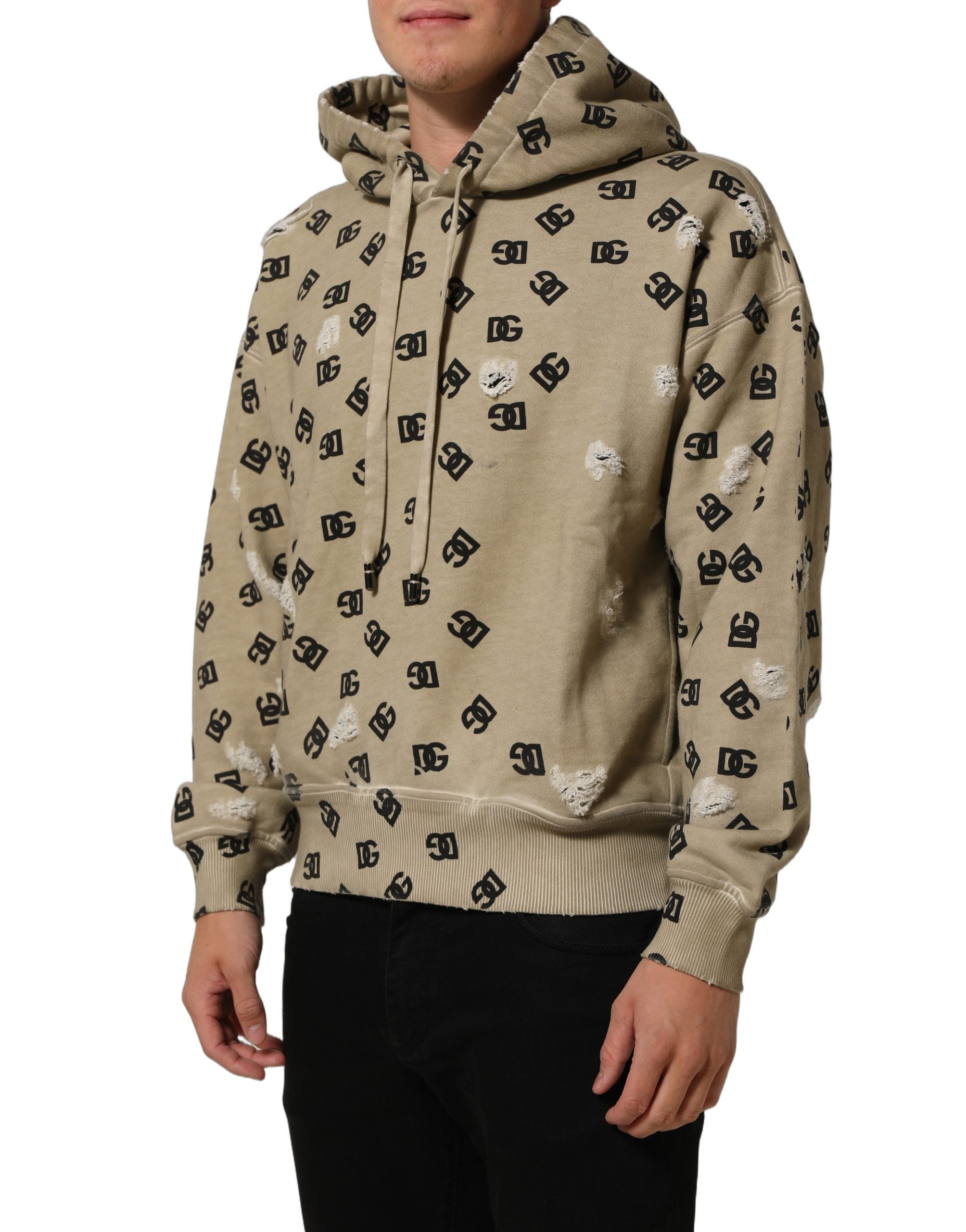 Dolce & Gabbana Brown Cotton Logo Hooded Sweatshirt Sweater