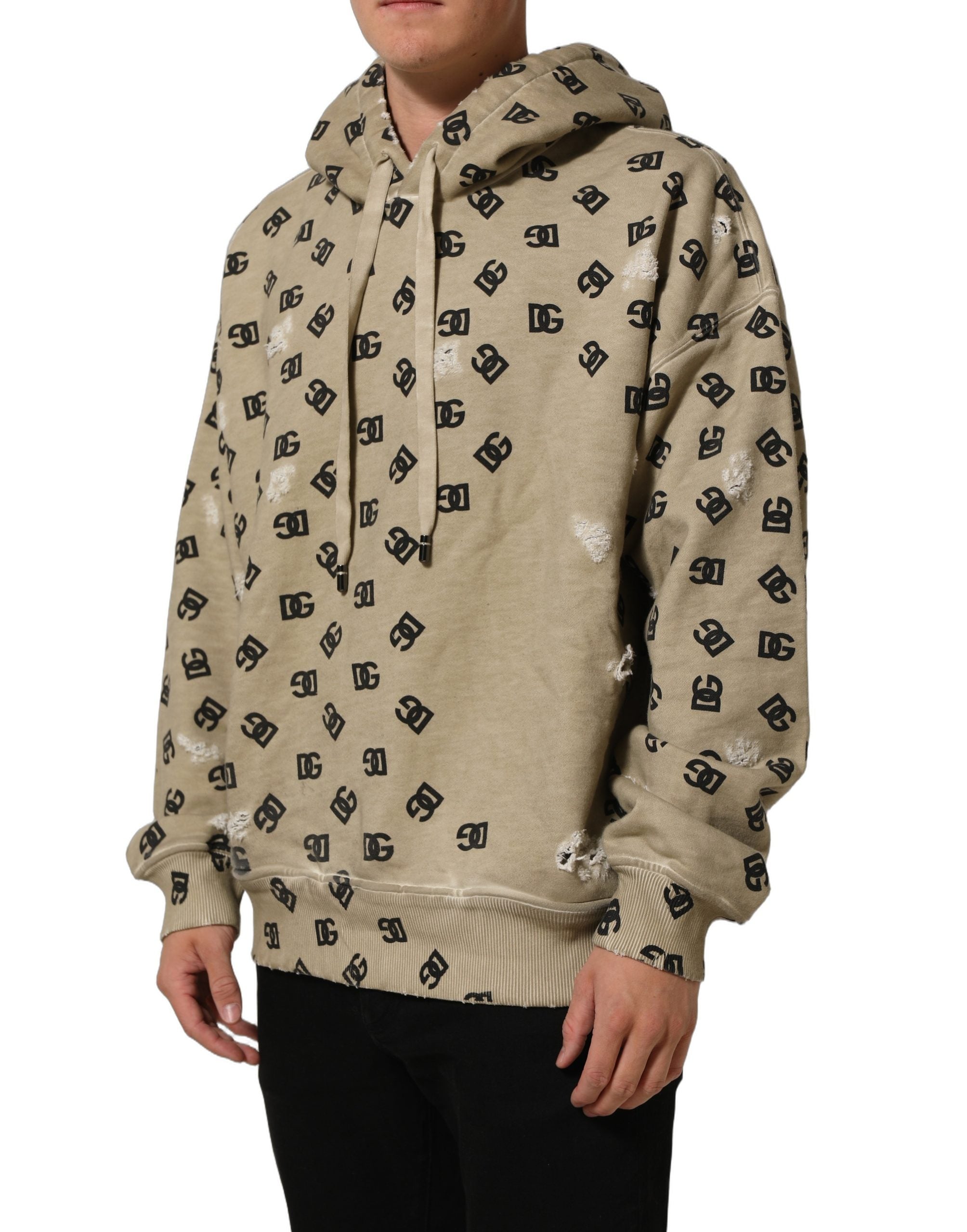Dolce & Gabbana Brown Cotton Logo Hooded Sweatshirt Sweater