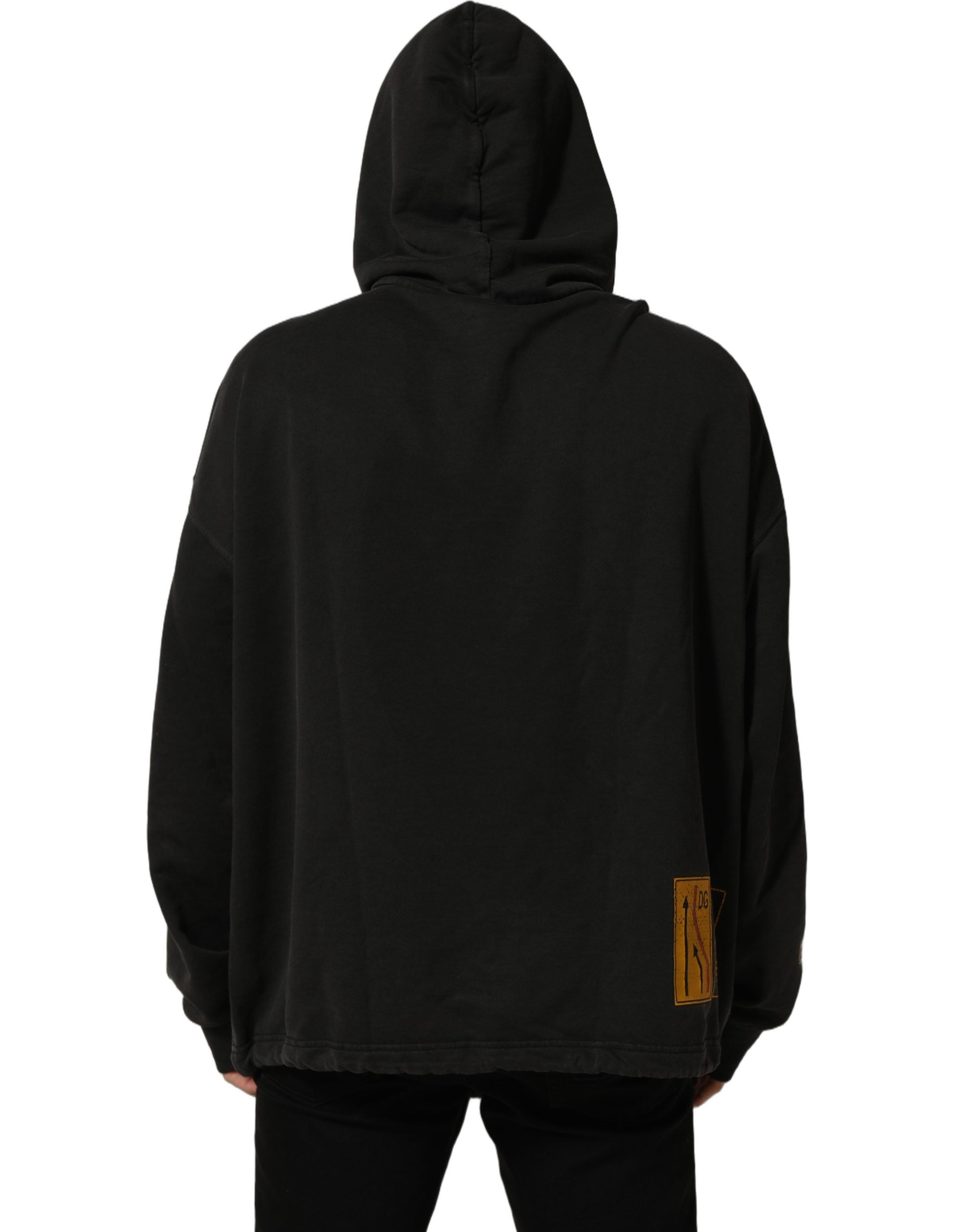 Dolce & Gabbana Black Cotton Logo Hooded Oversize Sweater