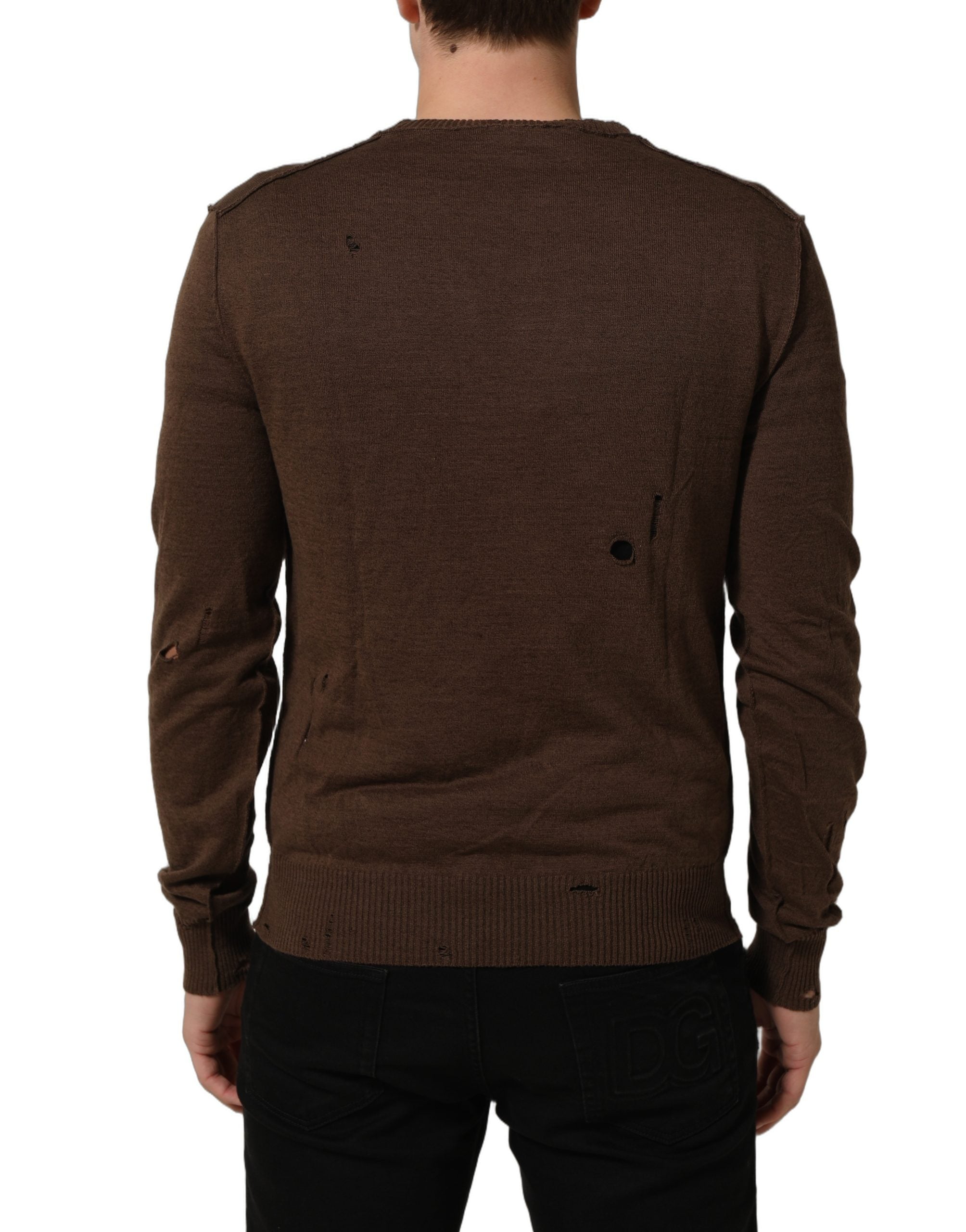 Dolce & Gabbana Brown Flax Buttoned V-neck Pullover Sweater