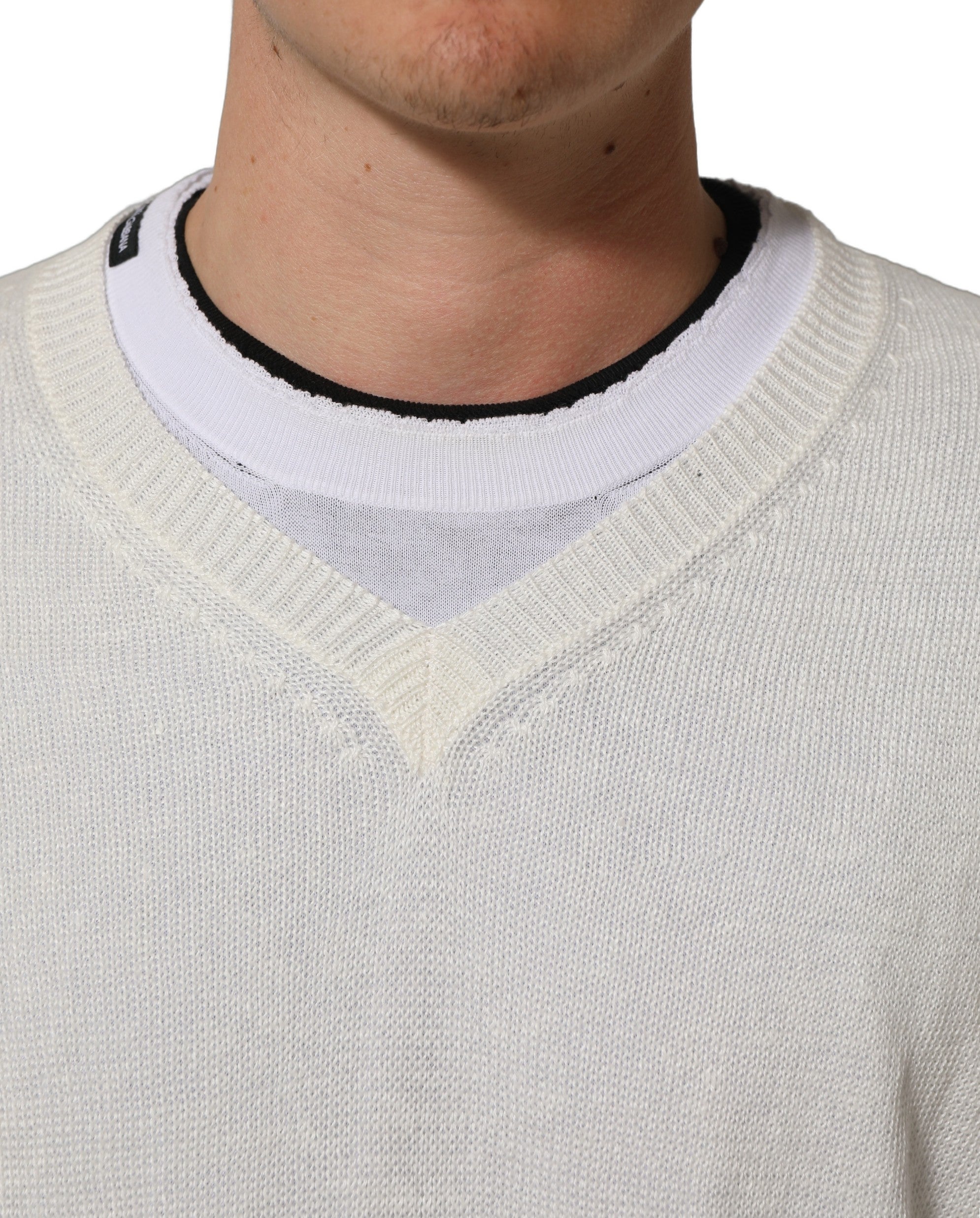 Dolce & Gabbana White Flax CrewNeck Layered Pullover Sweater