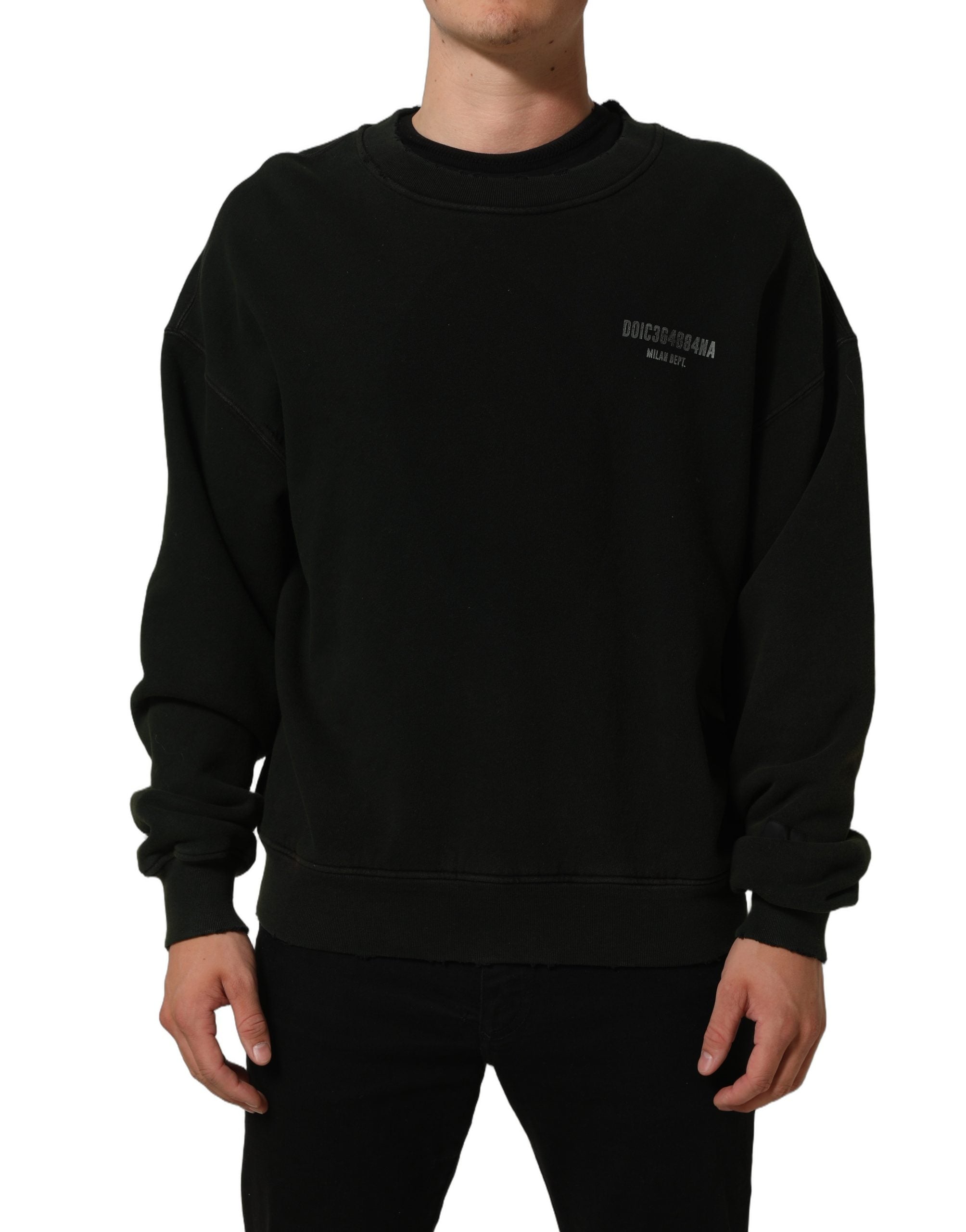 Dolce & Gabbana Black Cotton Crew Neck Men Sweatshirt Sweater