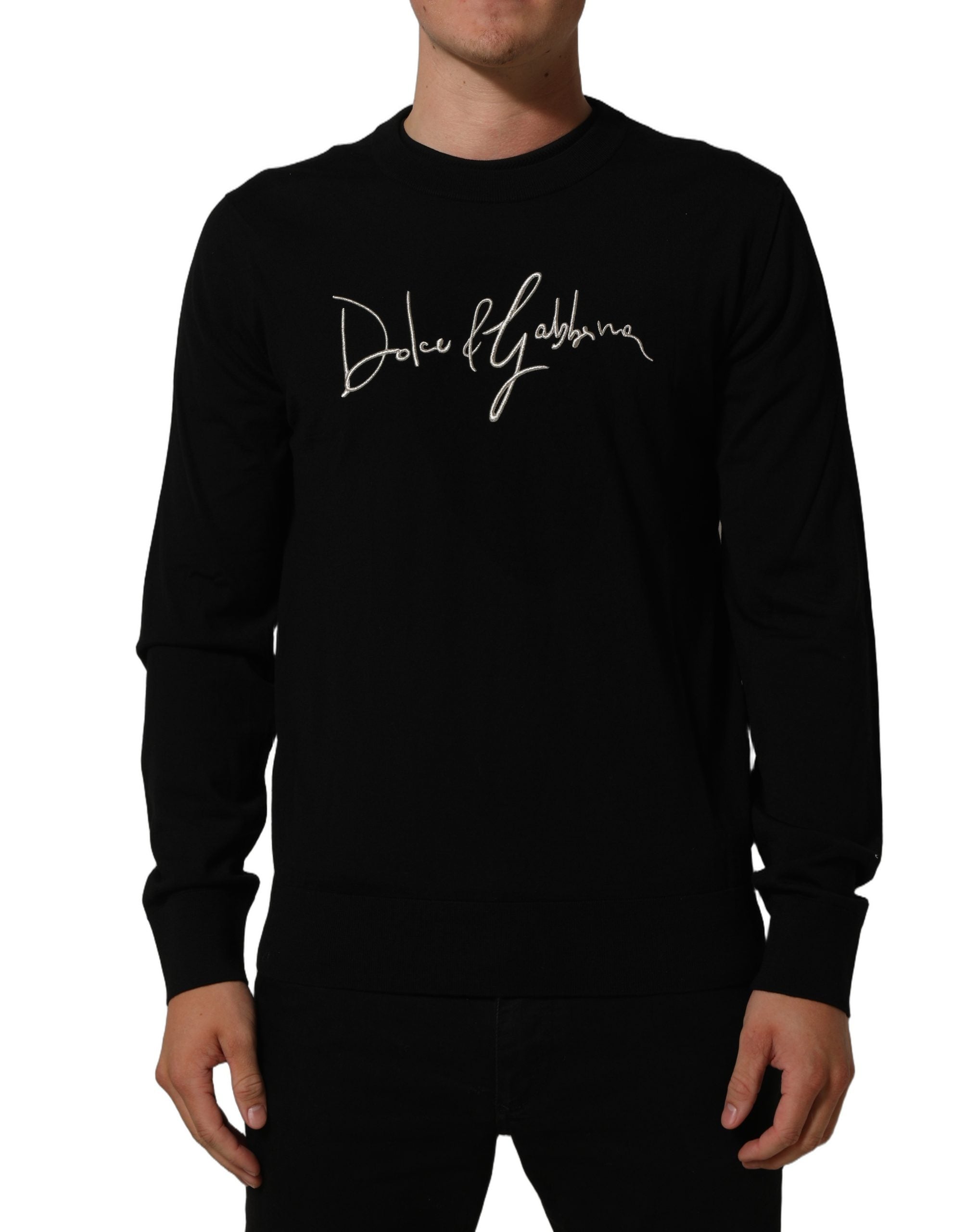 Dolce & Gabbana Black DG Embroidered Crew Neck Pullover Men Sweater