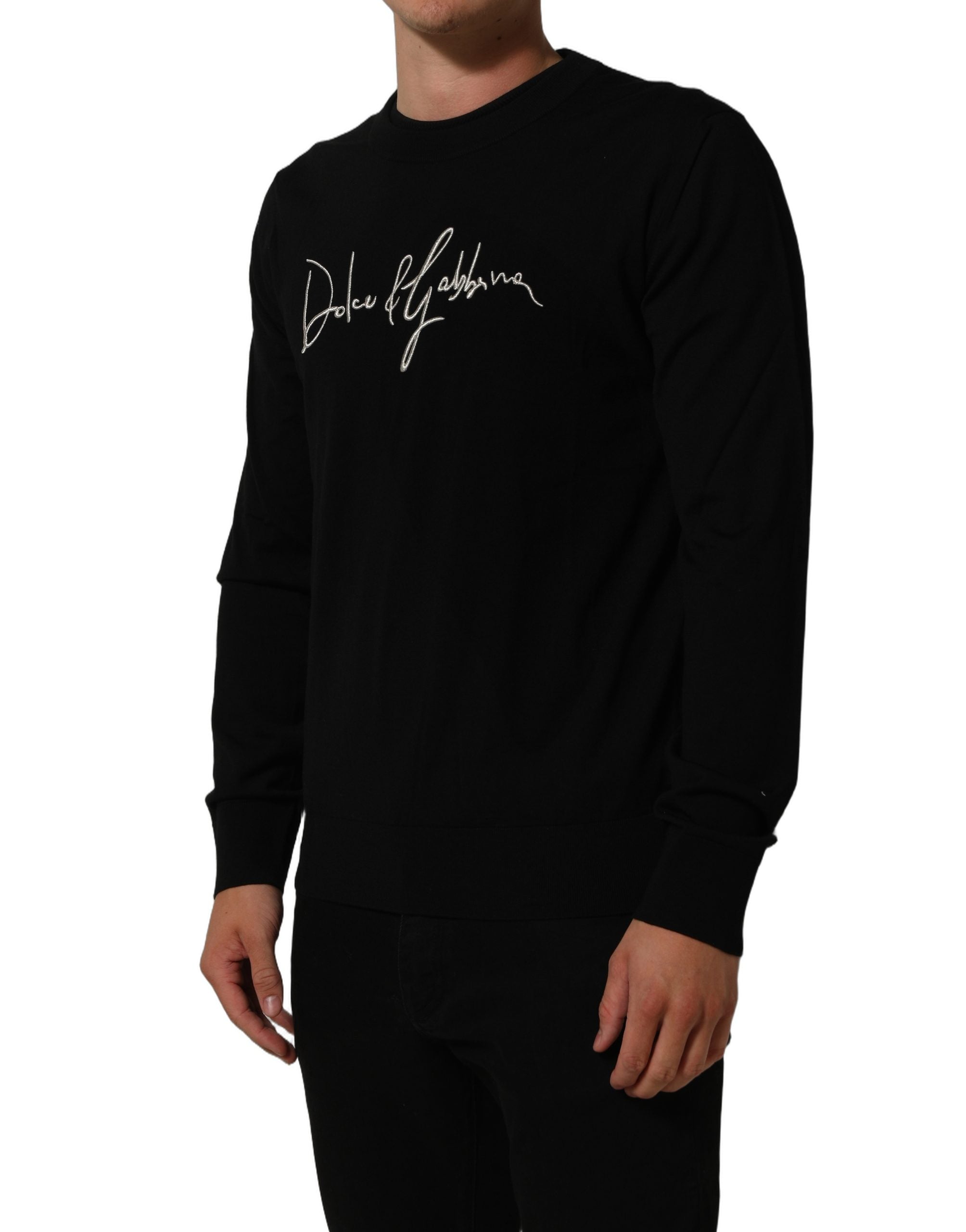 Dolce & Gabbana Black DG Embroidered Crew Neck Pullover Men Sweater