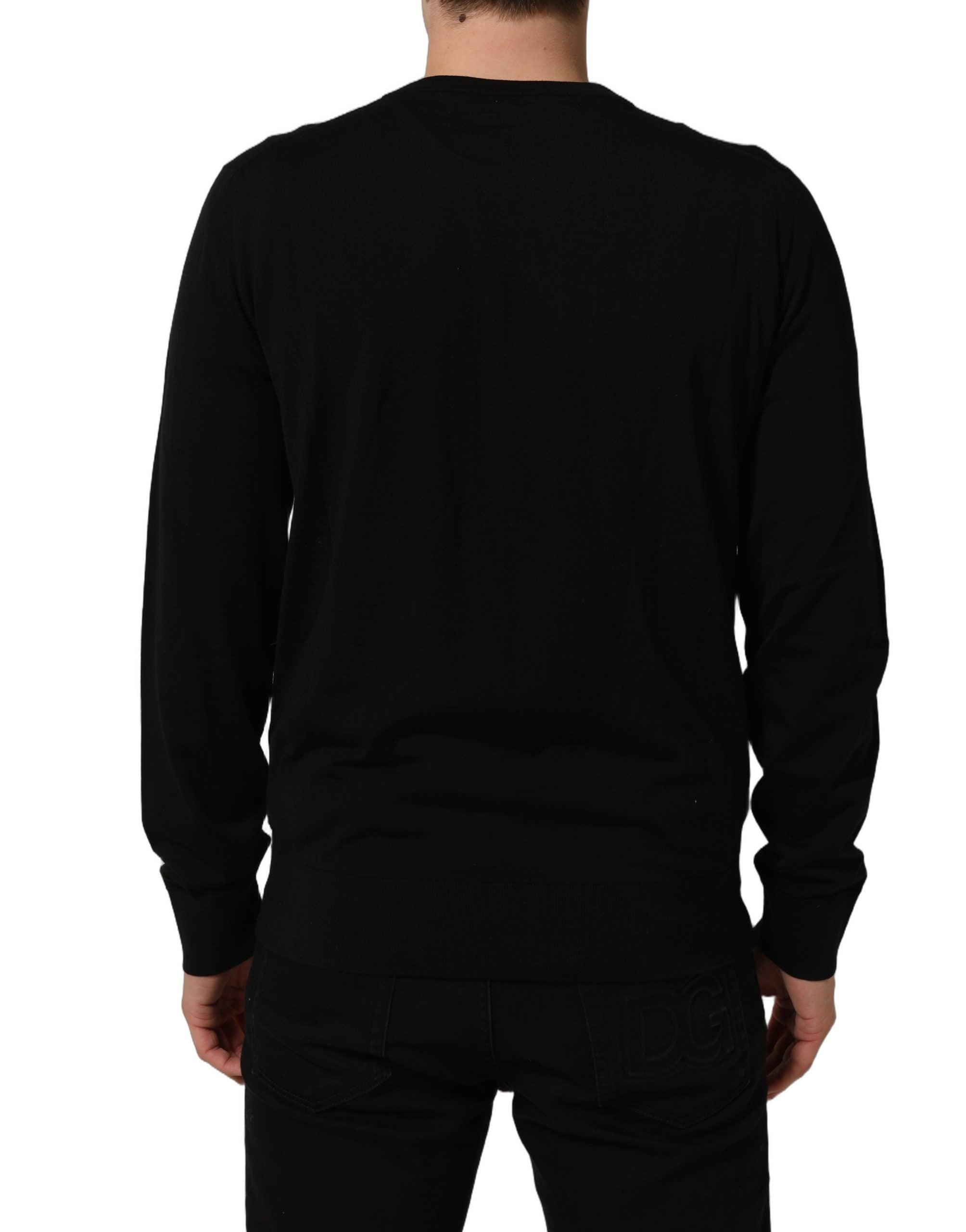 Dolce & Gabbana Black DG Embroidered Crew Neck Pullover Men Sweater