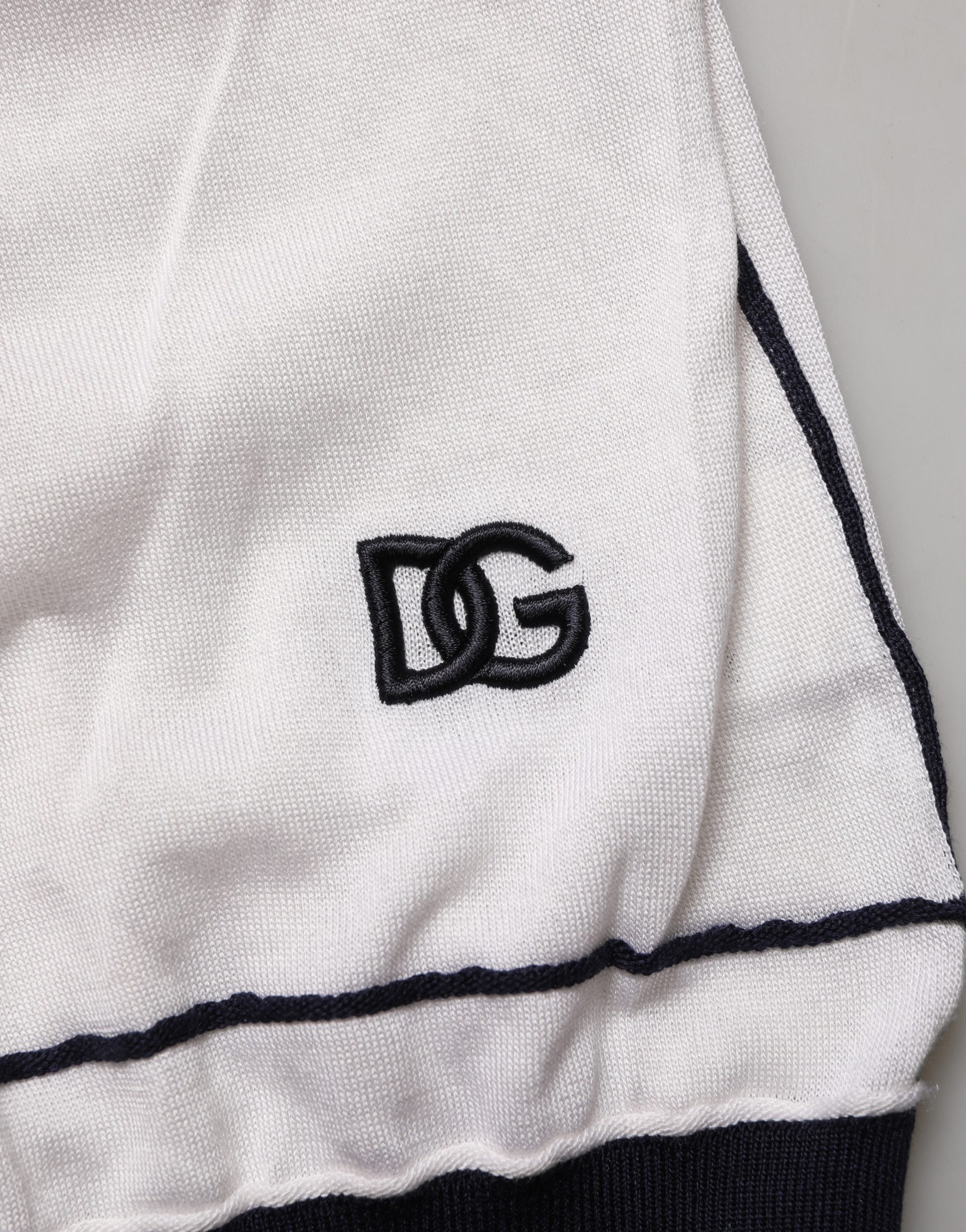 Dolce & Gabbana White Silk Collared Henley Pullover Sweater