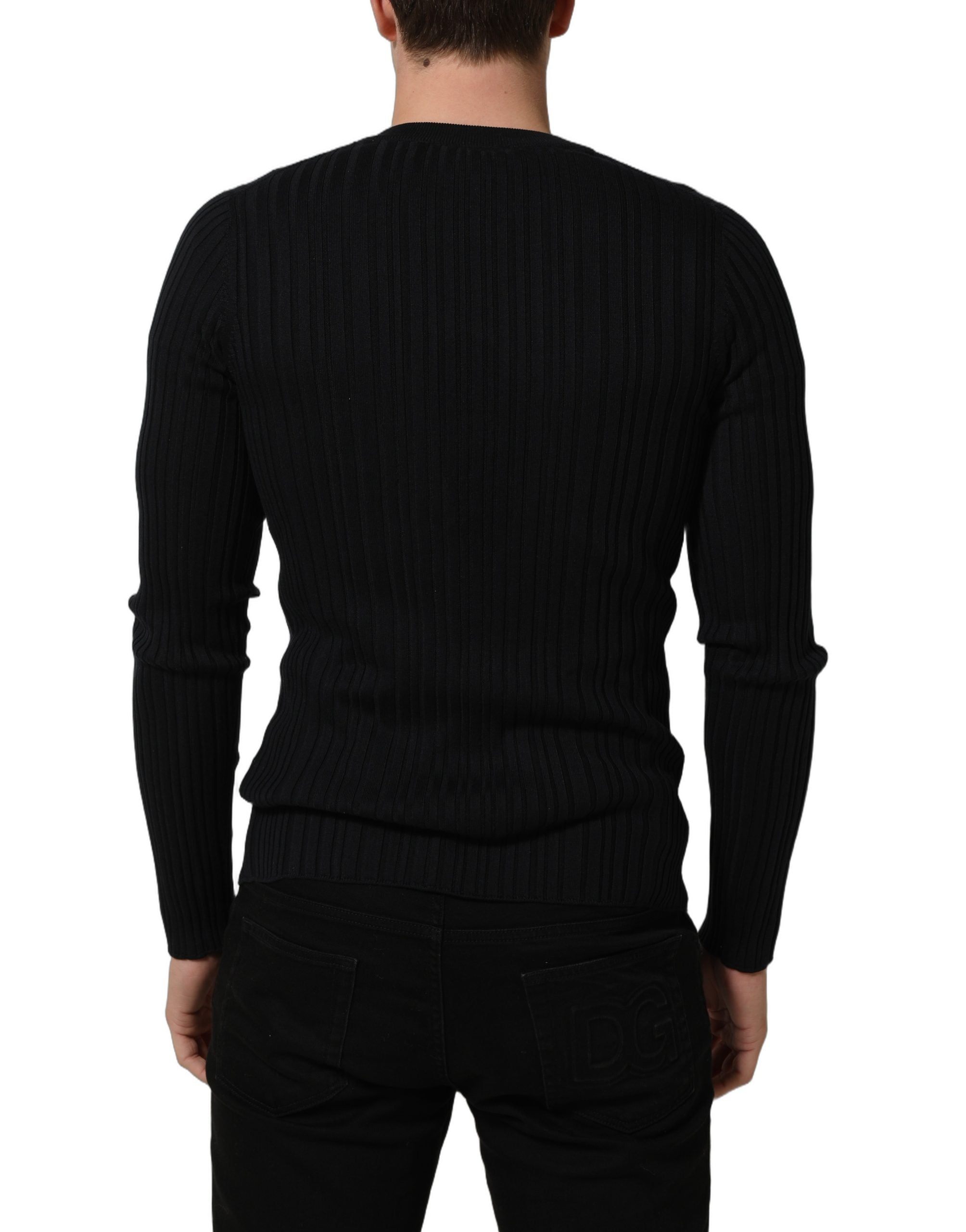 Dolce & Gabbana Black Silk Blend V-neck Pullover Men Sweater