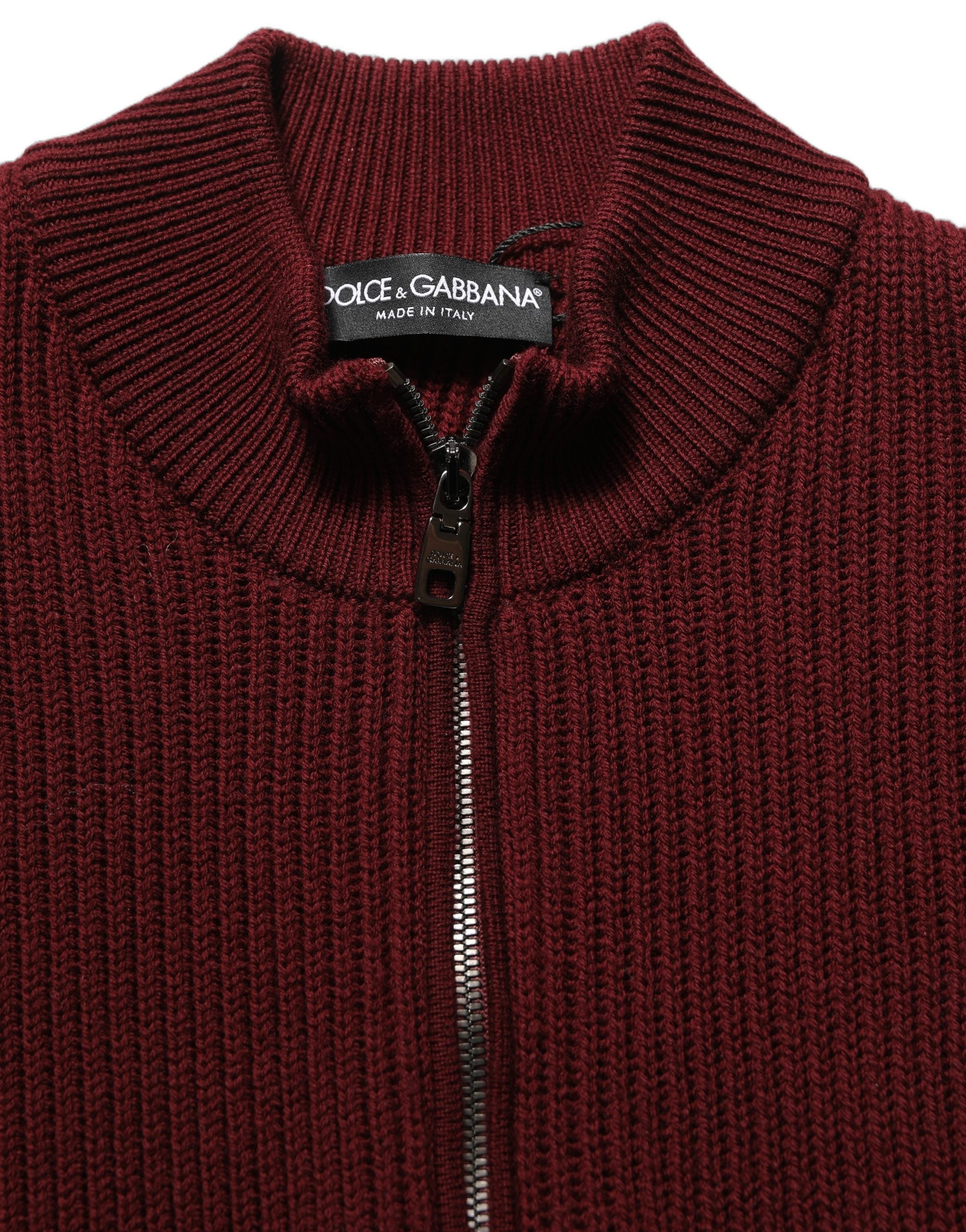 Dolce & Gabbana Burgundy Wool Half Zip Men Pullover Sweater