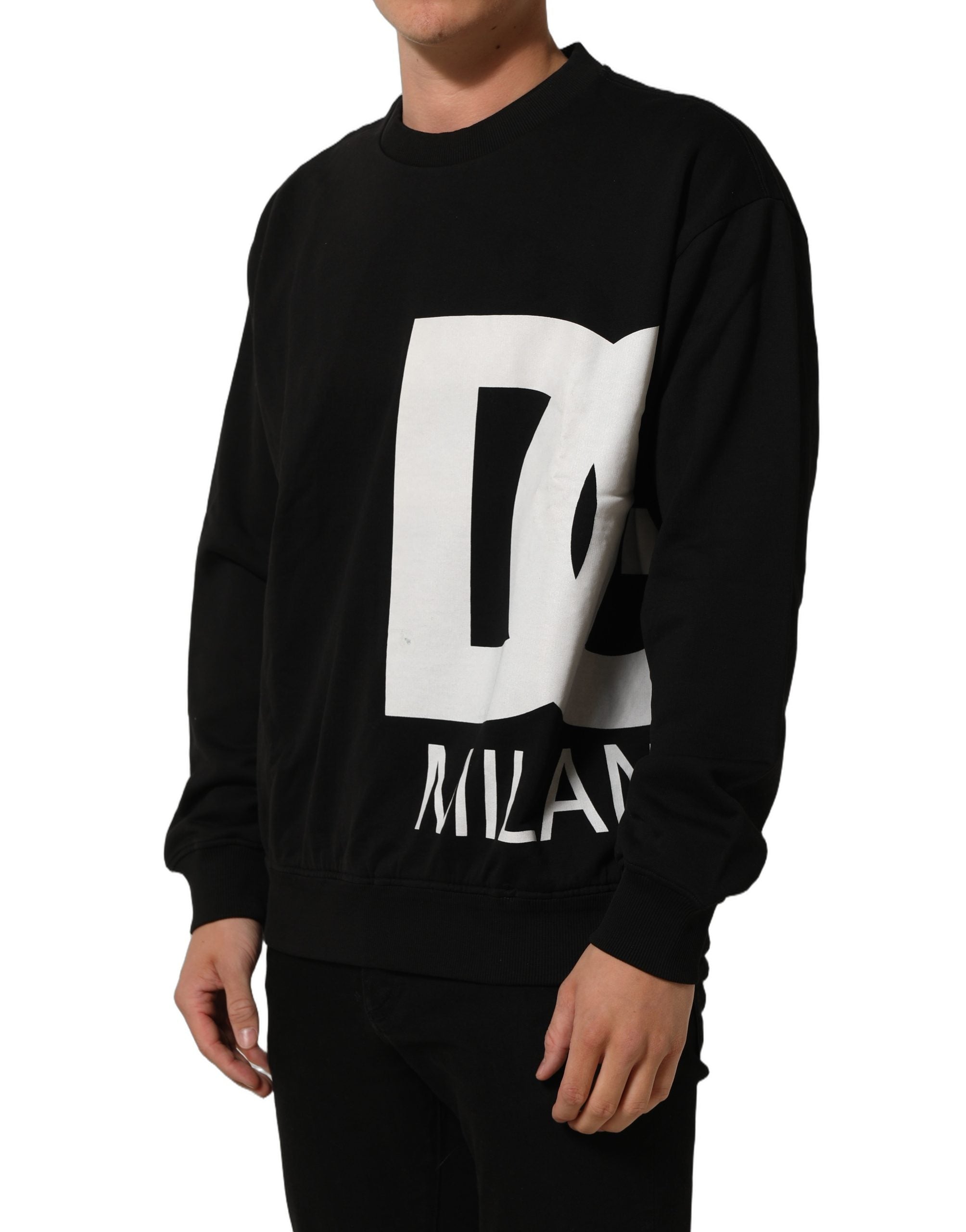 Dolce & Gabbana Black Cotton Logo Print Sweatshirt Sweater