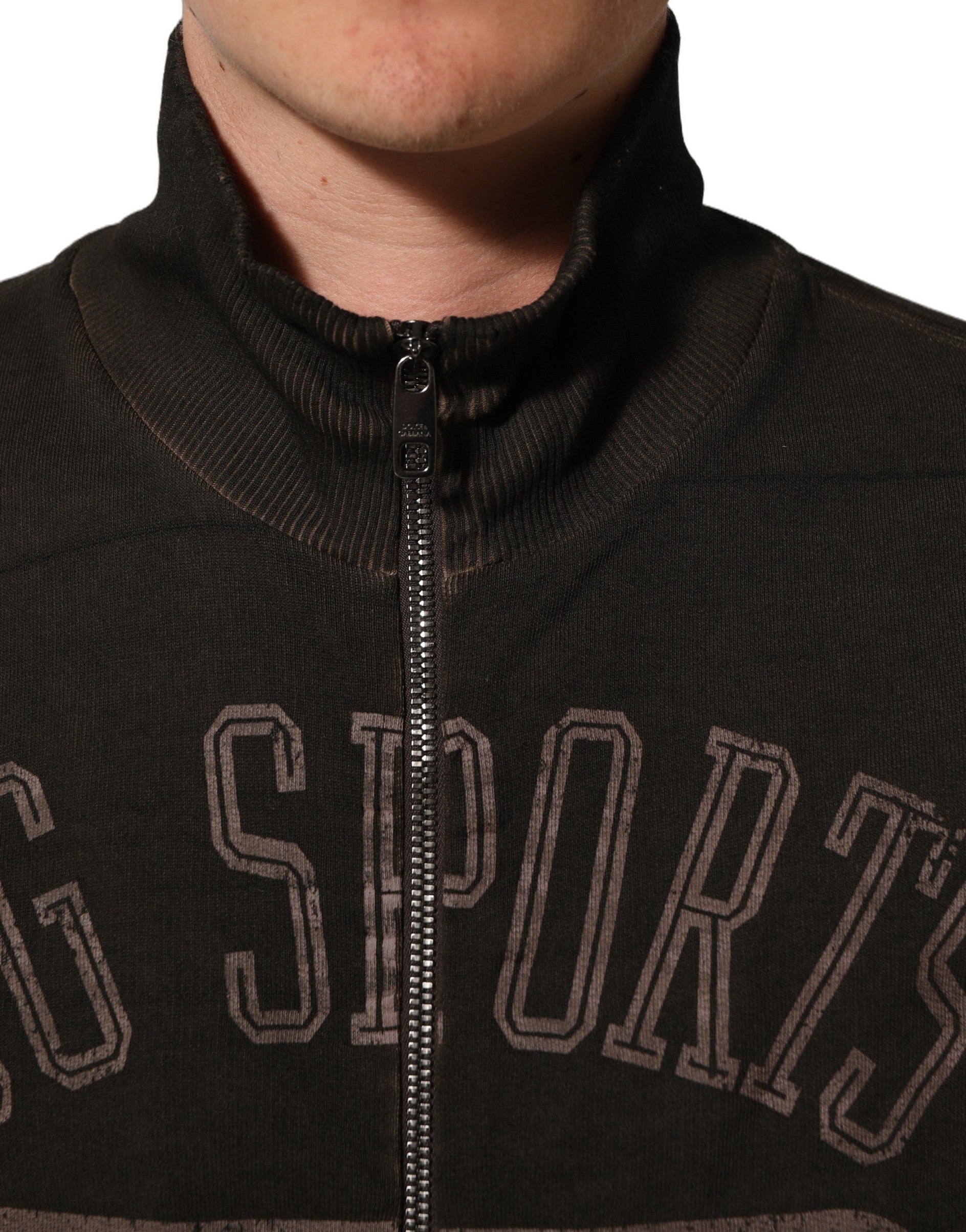 Dolce & Gabbana Brown Logo Print Full Zip Sweatshirt Sweater