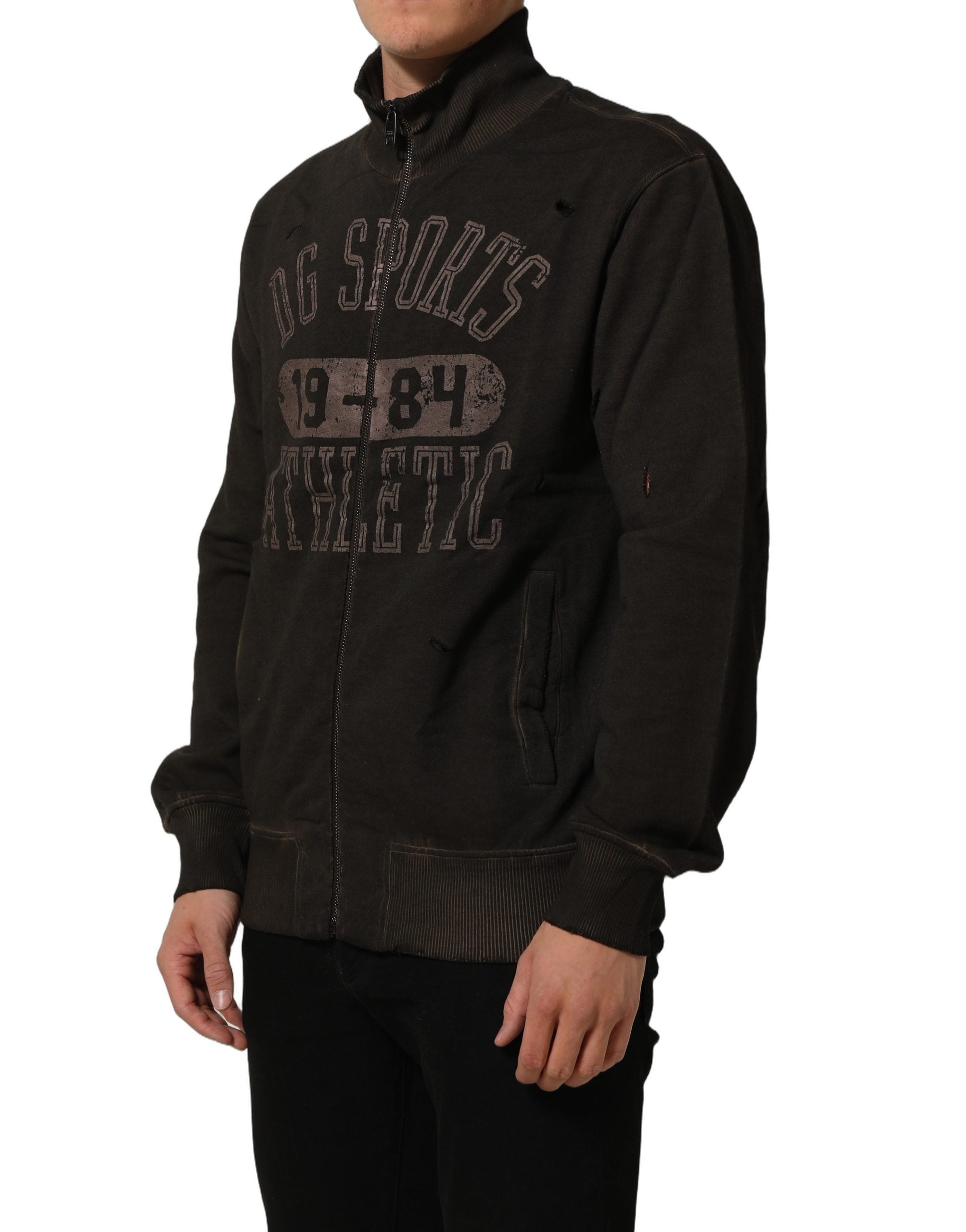 Dolce & Gabbana Brown Logo Print Full Zip Sweatshirt Sweater
