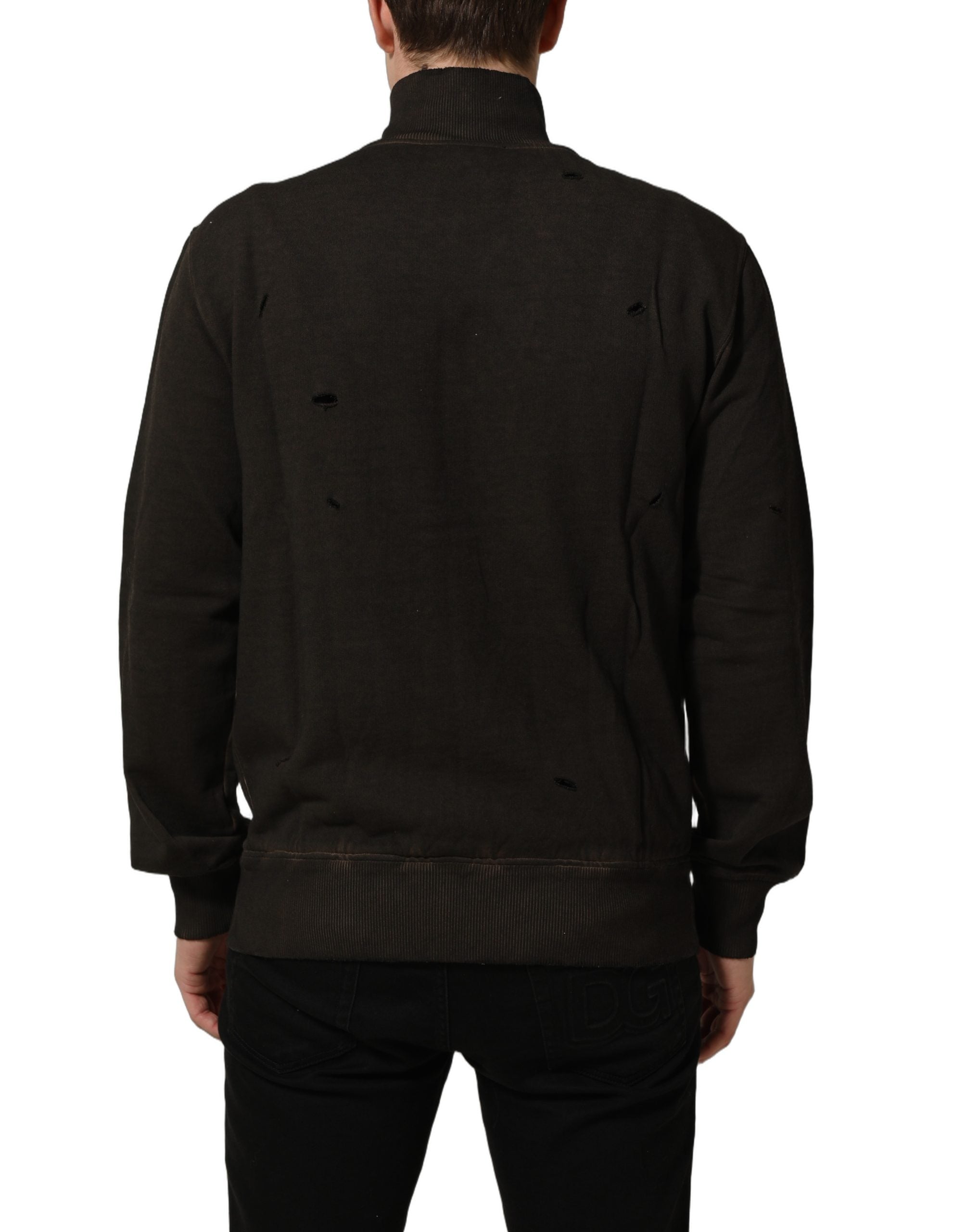 Dolce & Gabbana Brown Logo Print Full Zip Sweatshirt Sweater