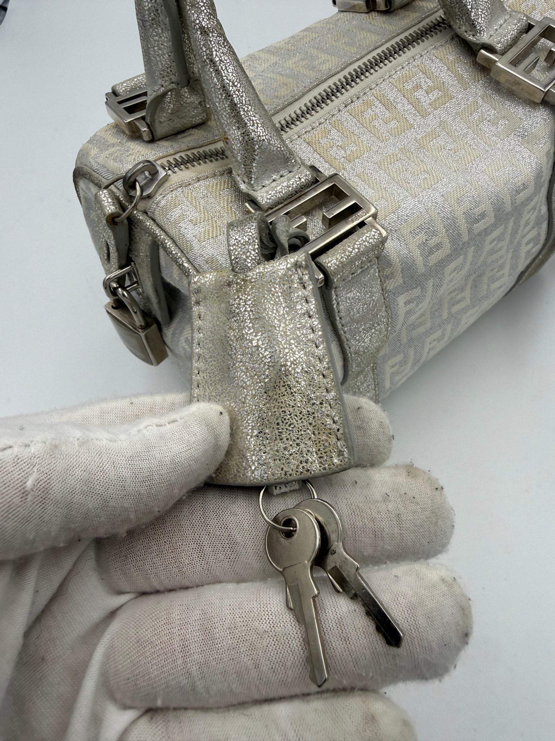 Fendi FENDI Mini Bauletto FF Zucchino Laminated Handbag
