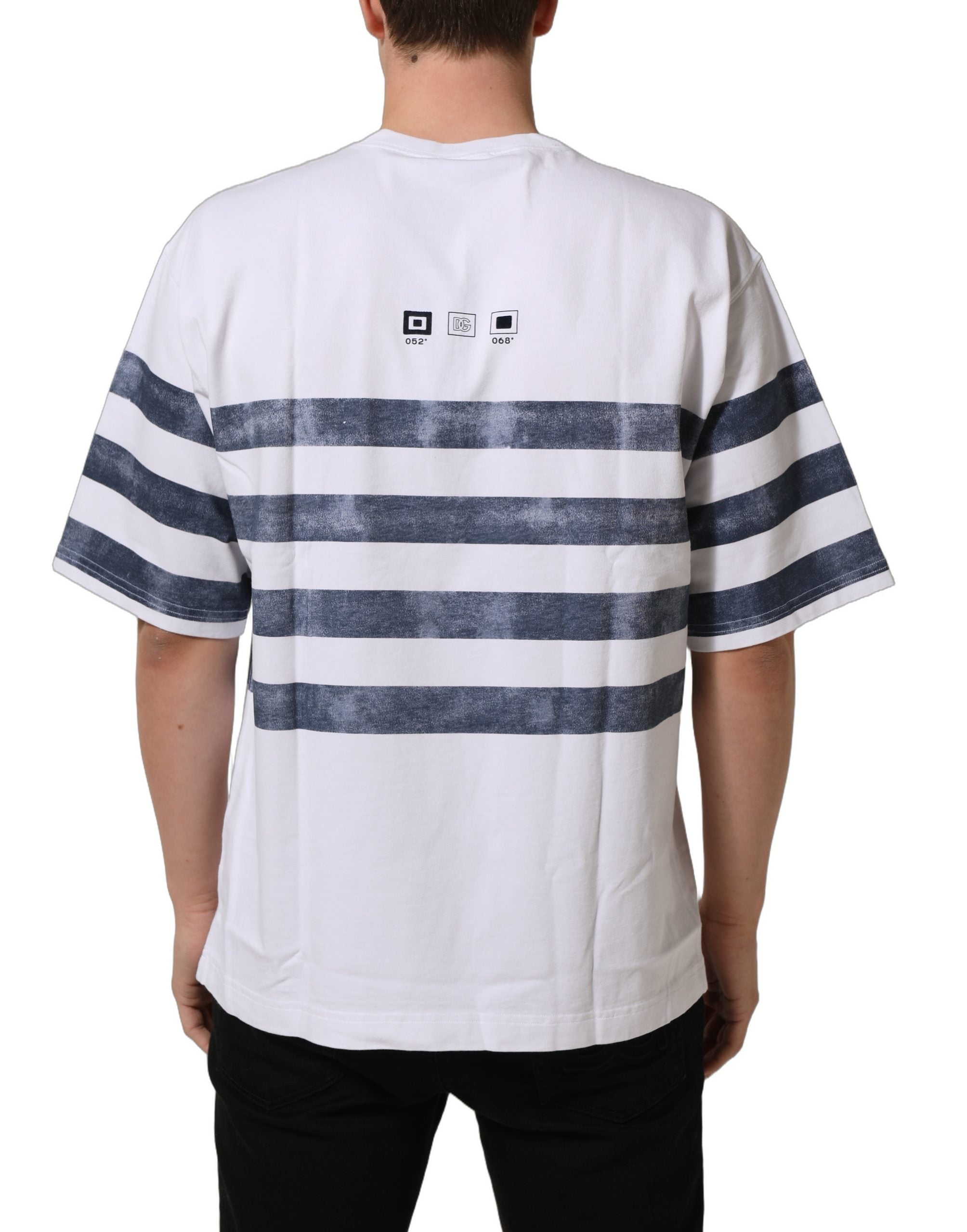 Dolce & Gabbana White Blue Stripe Cotton Short Sleeve T-shirt