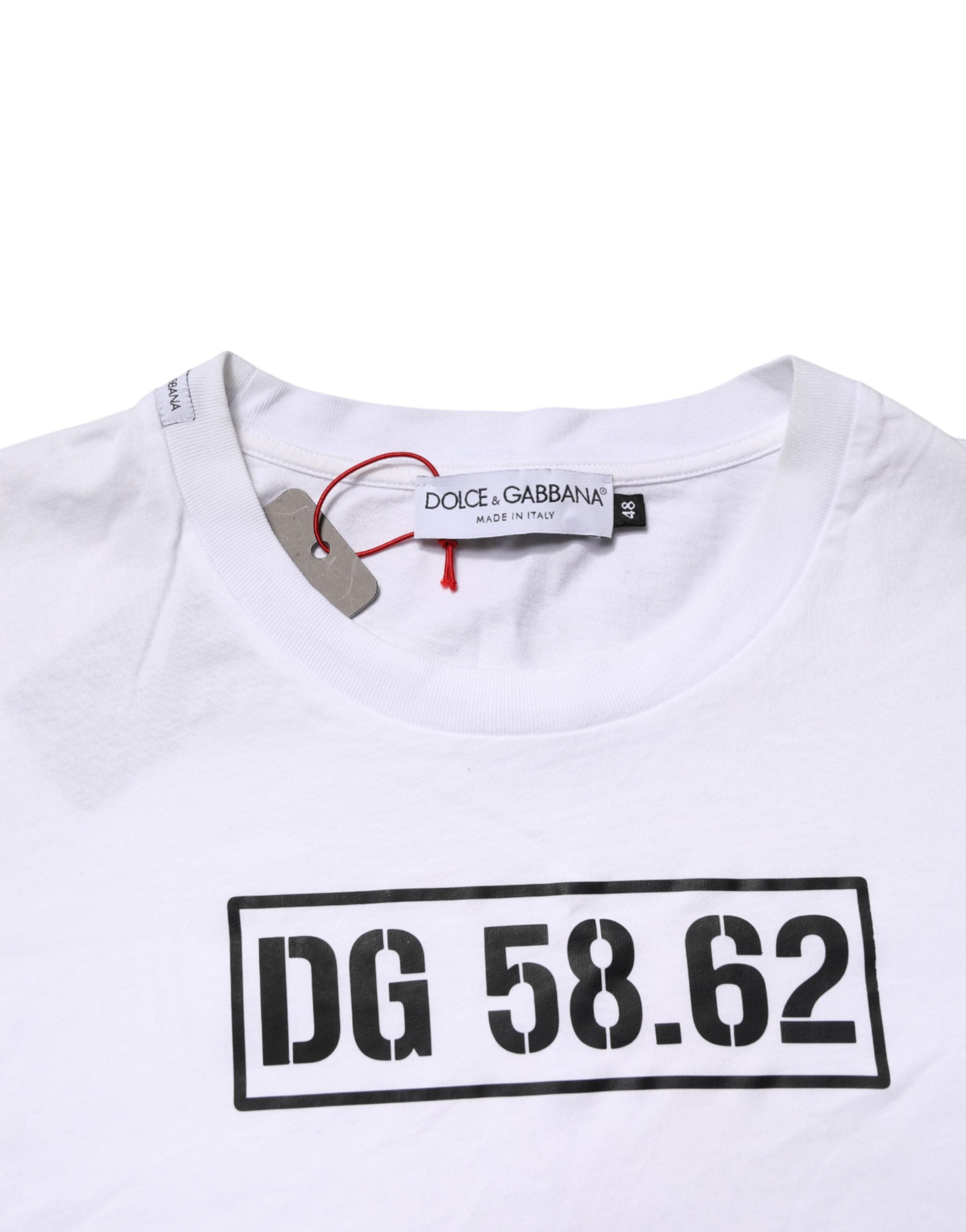 Dolce & Gabbana White Cotton Logo Print Crew Neck T-shirt