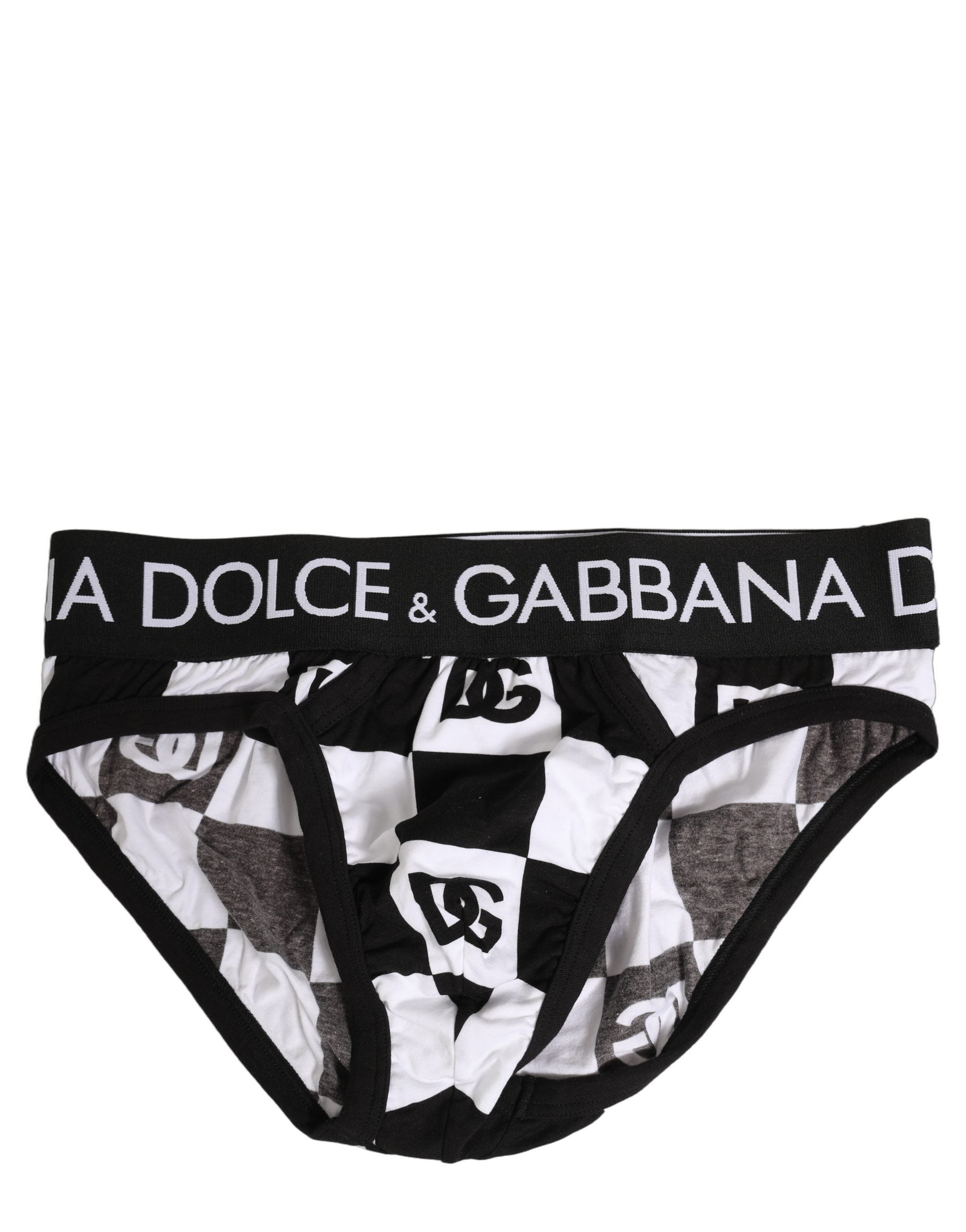 Dolce & Gabbana Black White Logo Checkered Midi Brief Underwear