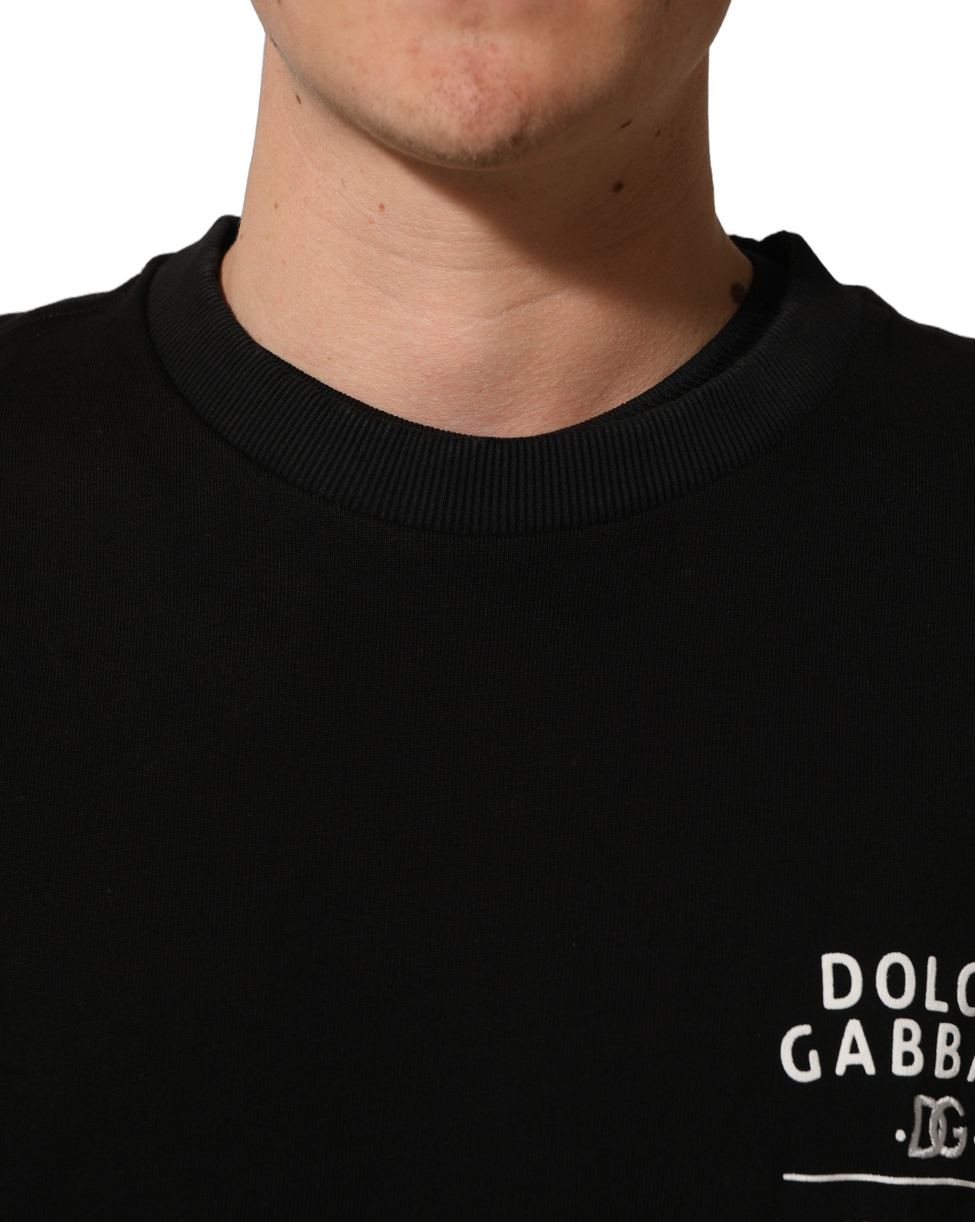 Dolce & Gabbana Black Cotton Logo Print Sweatshirt Sweater