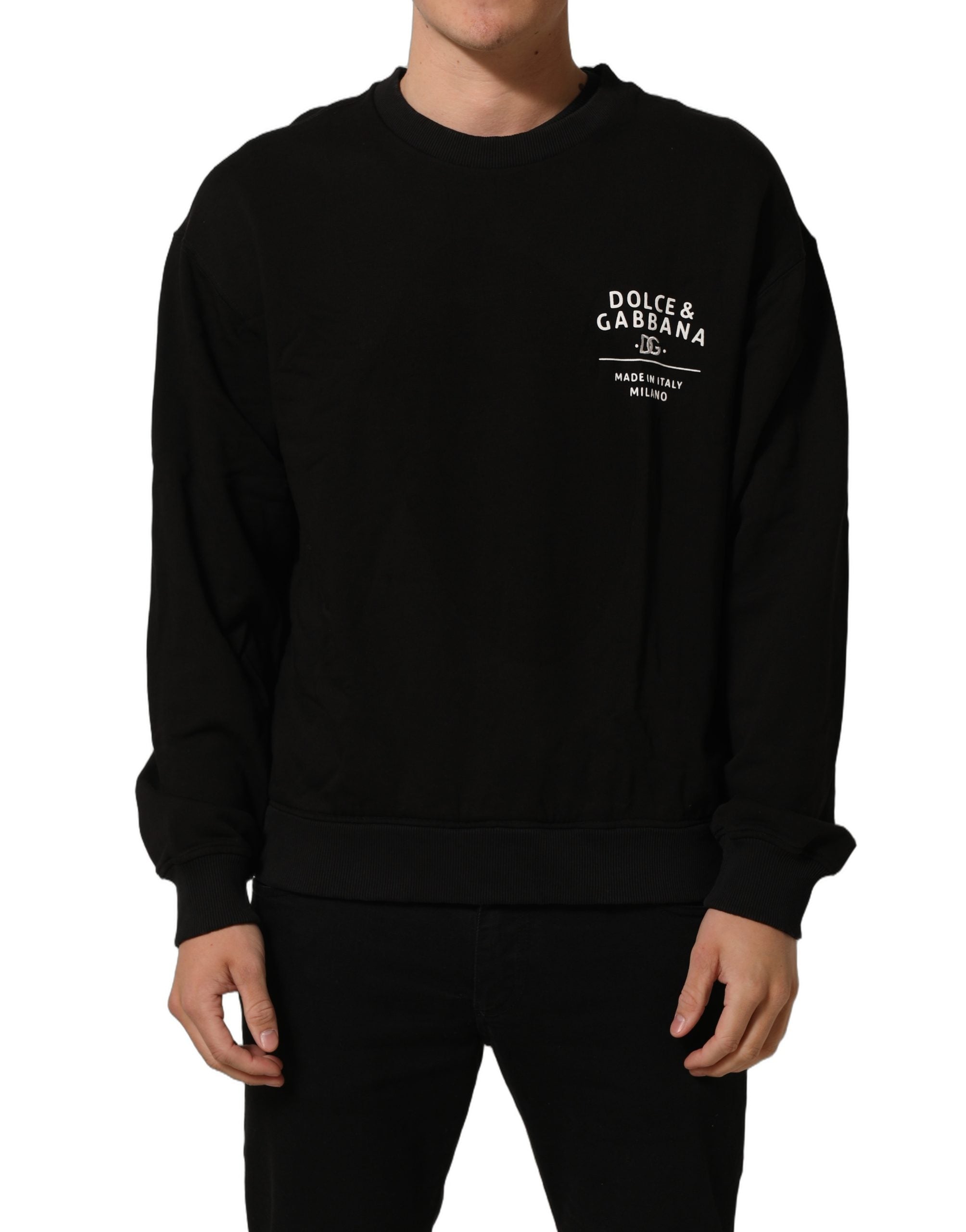 Dolce & Gabbana Black Cotton Logo Print Sweatshirt Sweater