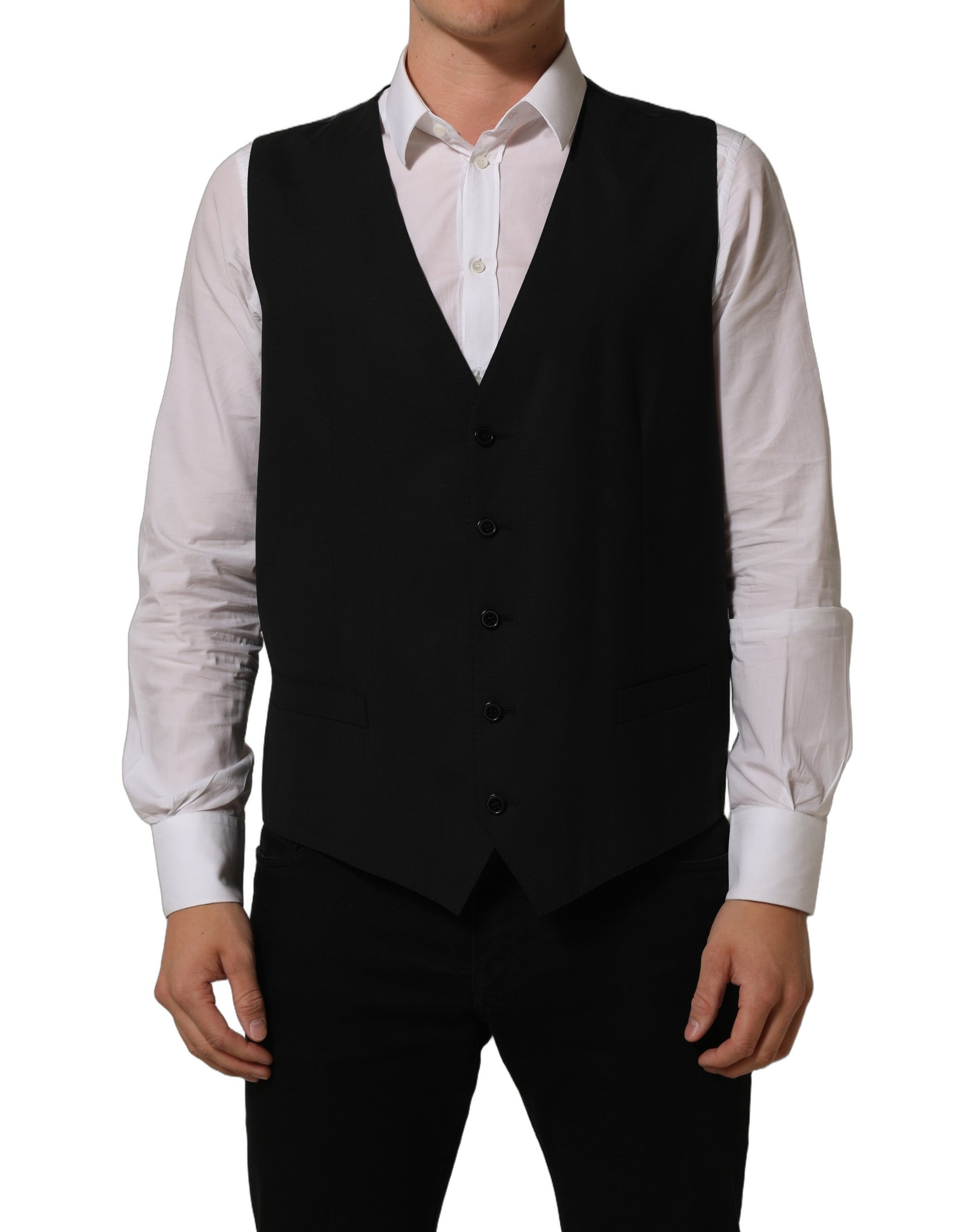 Dolce & Gabbana Black Wool Stretch Waistcoat Formal Vest