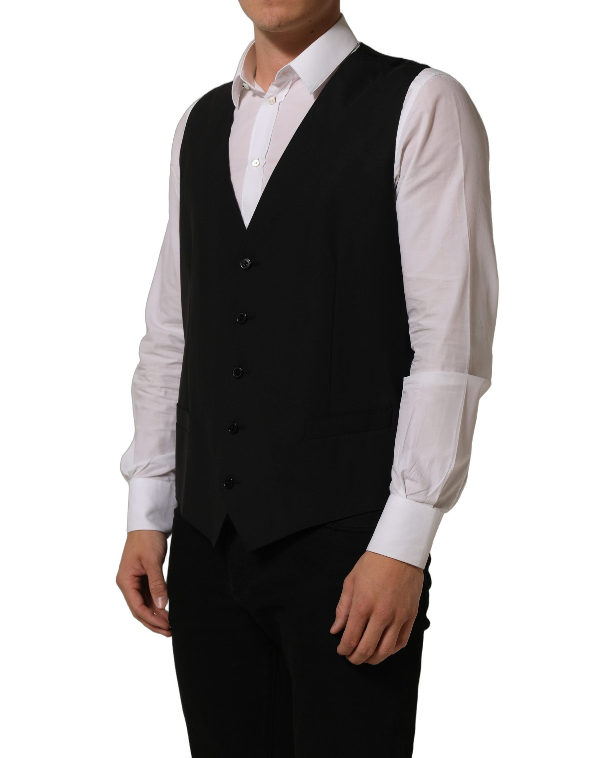 Dolce & Gabbana Black Wool Stretch Waistcoat Formal Vest