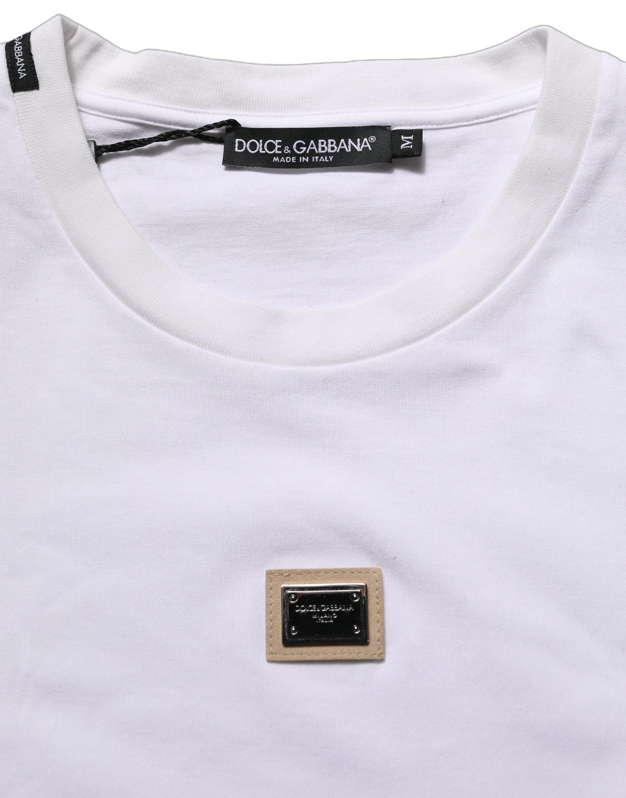 Dolce & Gabbana White Cotton Logo Plaque Crew Neck T-shirt