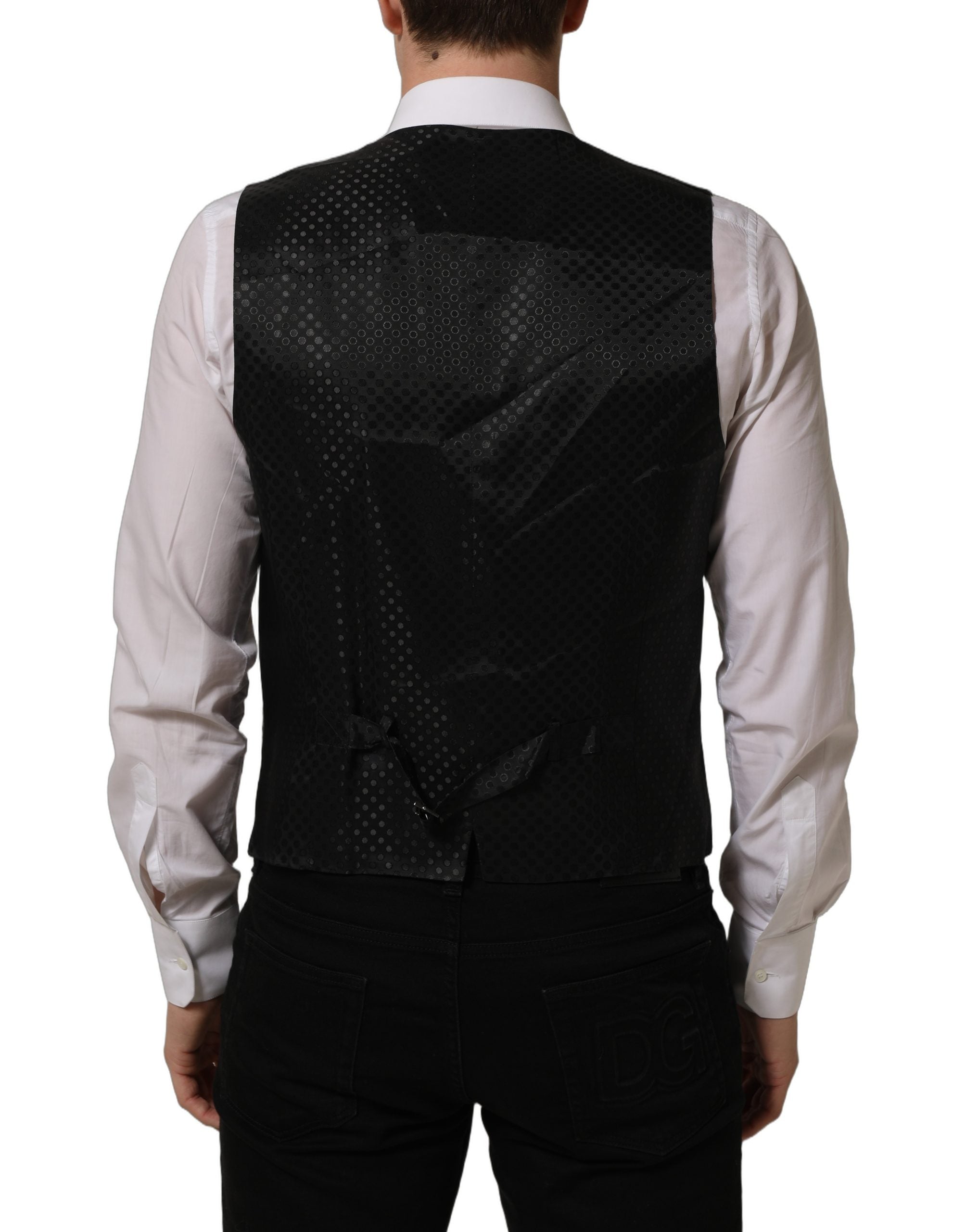 Dolce & Gabbana Black Wool Stretch Waistcoat Formal Dress Vest