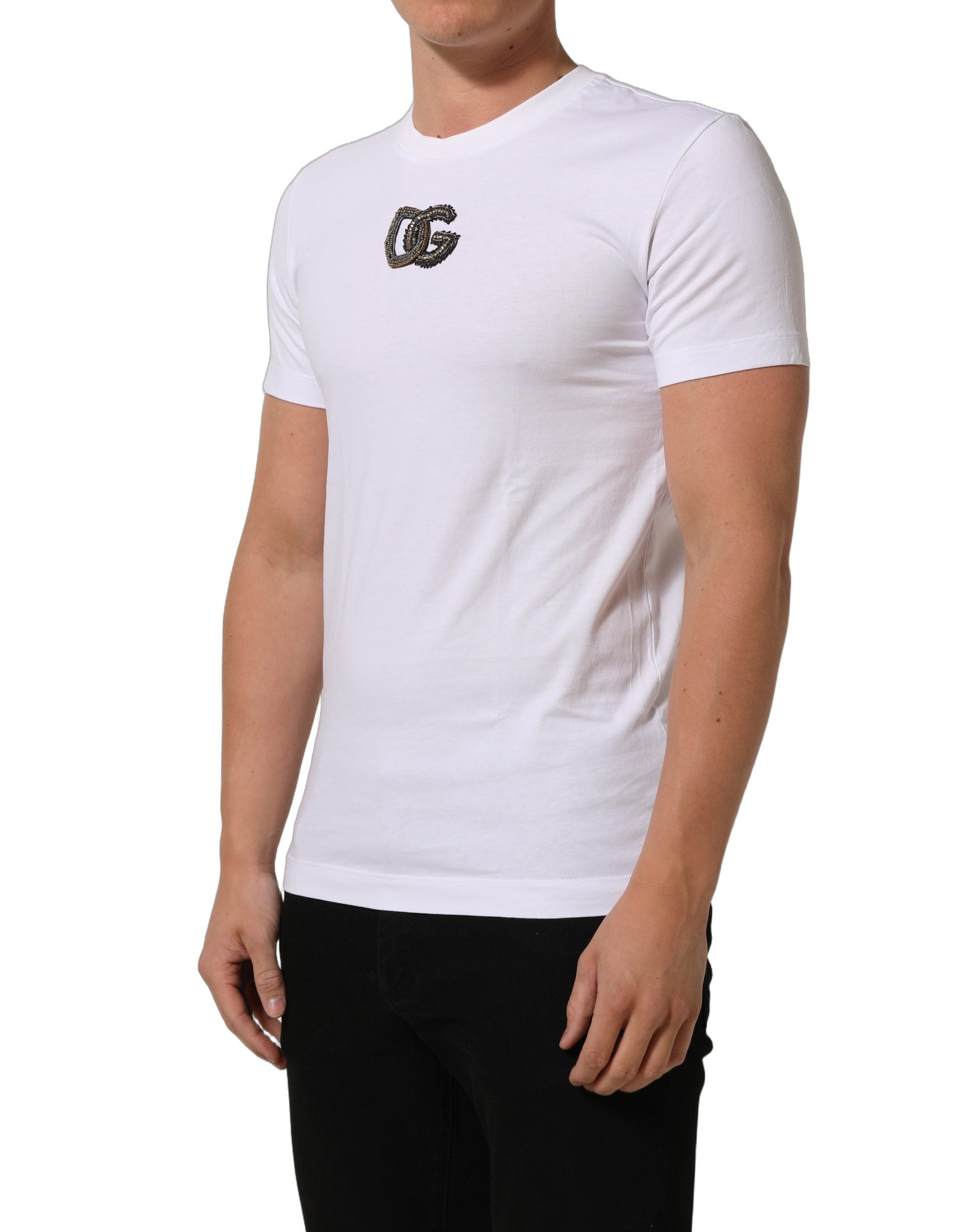 Dolce & Gabbana White DG Logo Cotton Crew Neck Men T-shirt